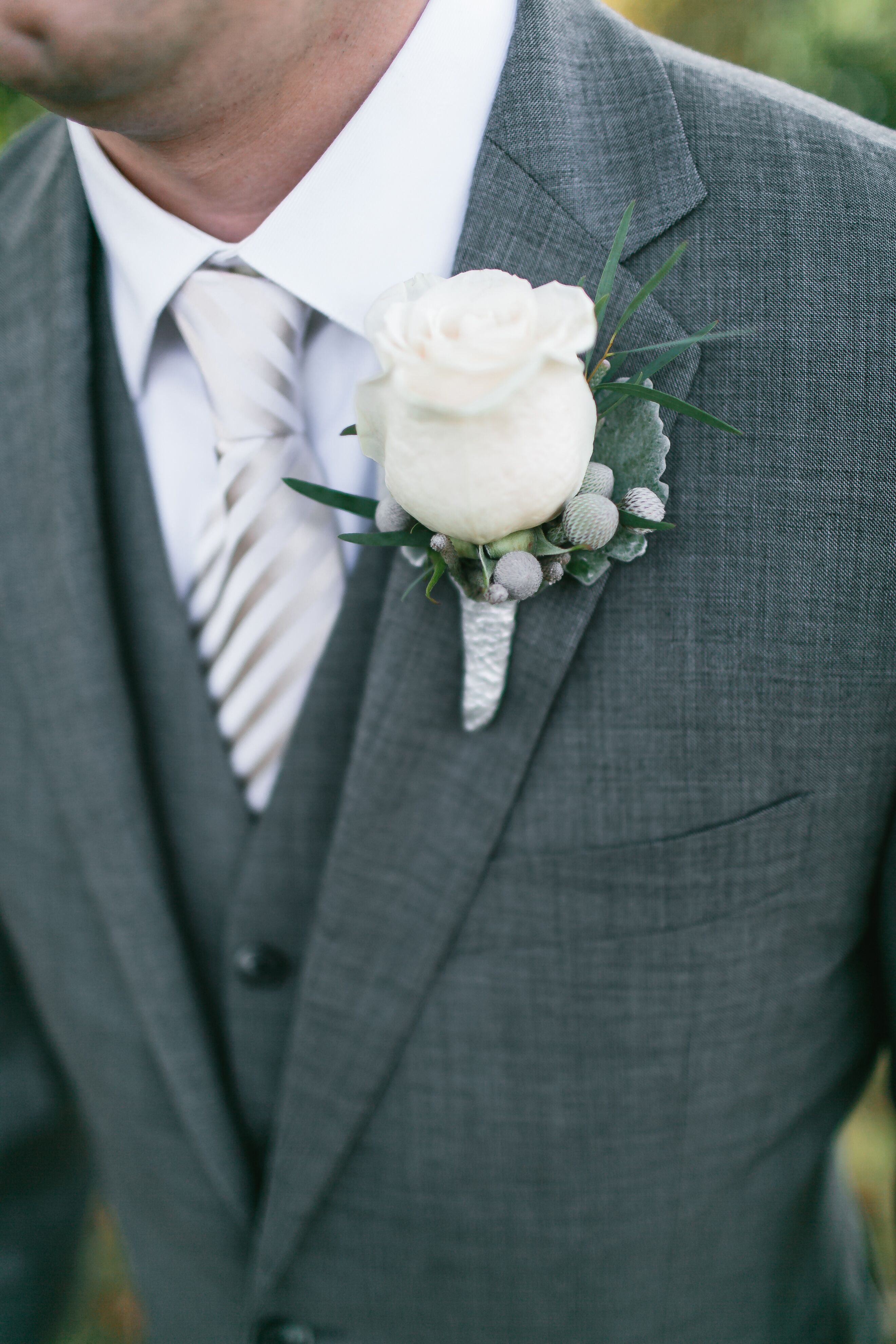 Gray Tuxedo with White Rose and Berry Boutonniere