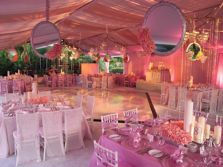 Diann Valentine's pink mirror reception decor
