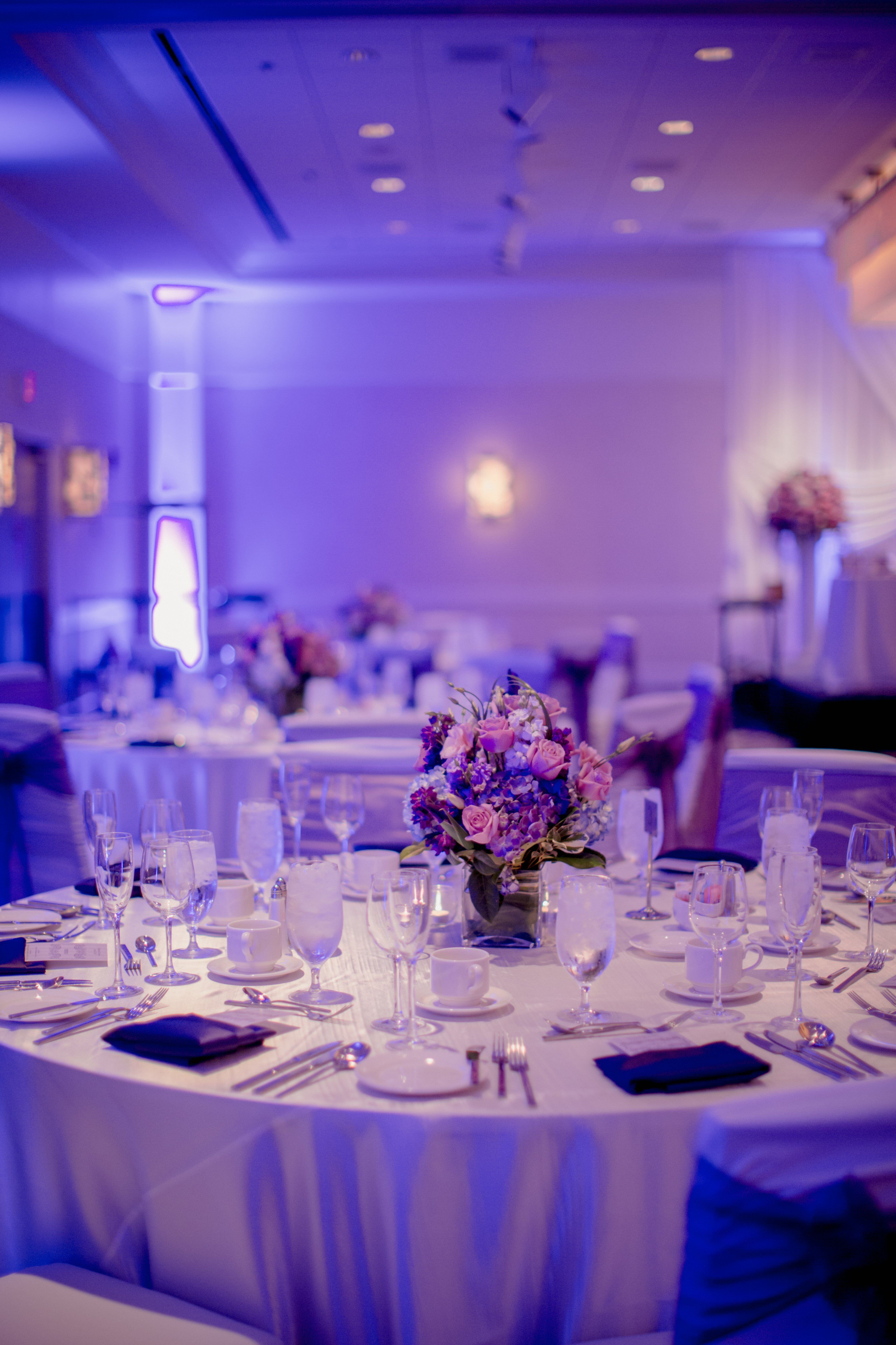 Elegant Purple and White Reception Tables