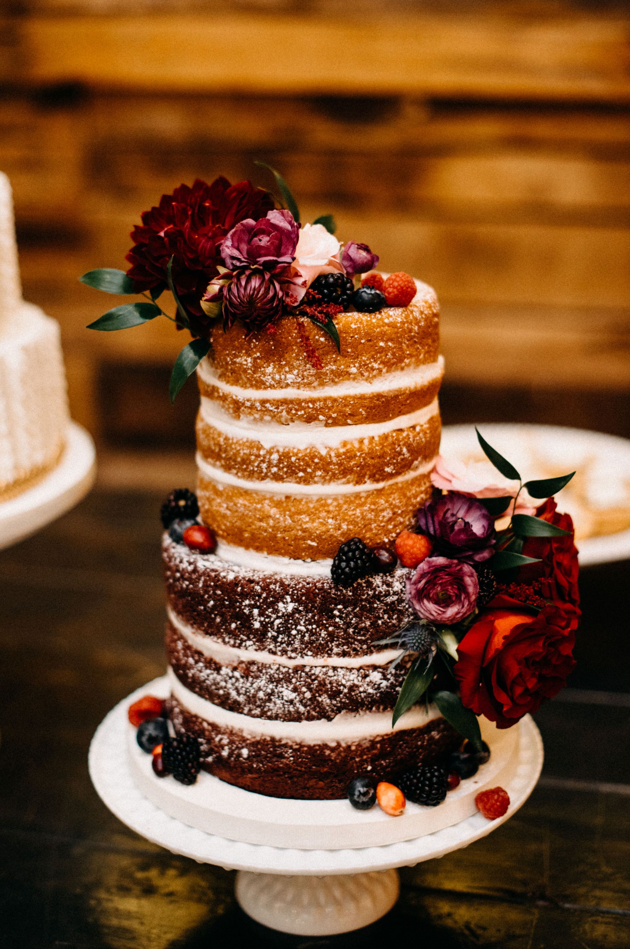 Naked Wedding Cake With Vintage Flowers 