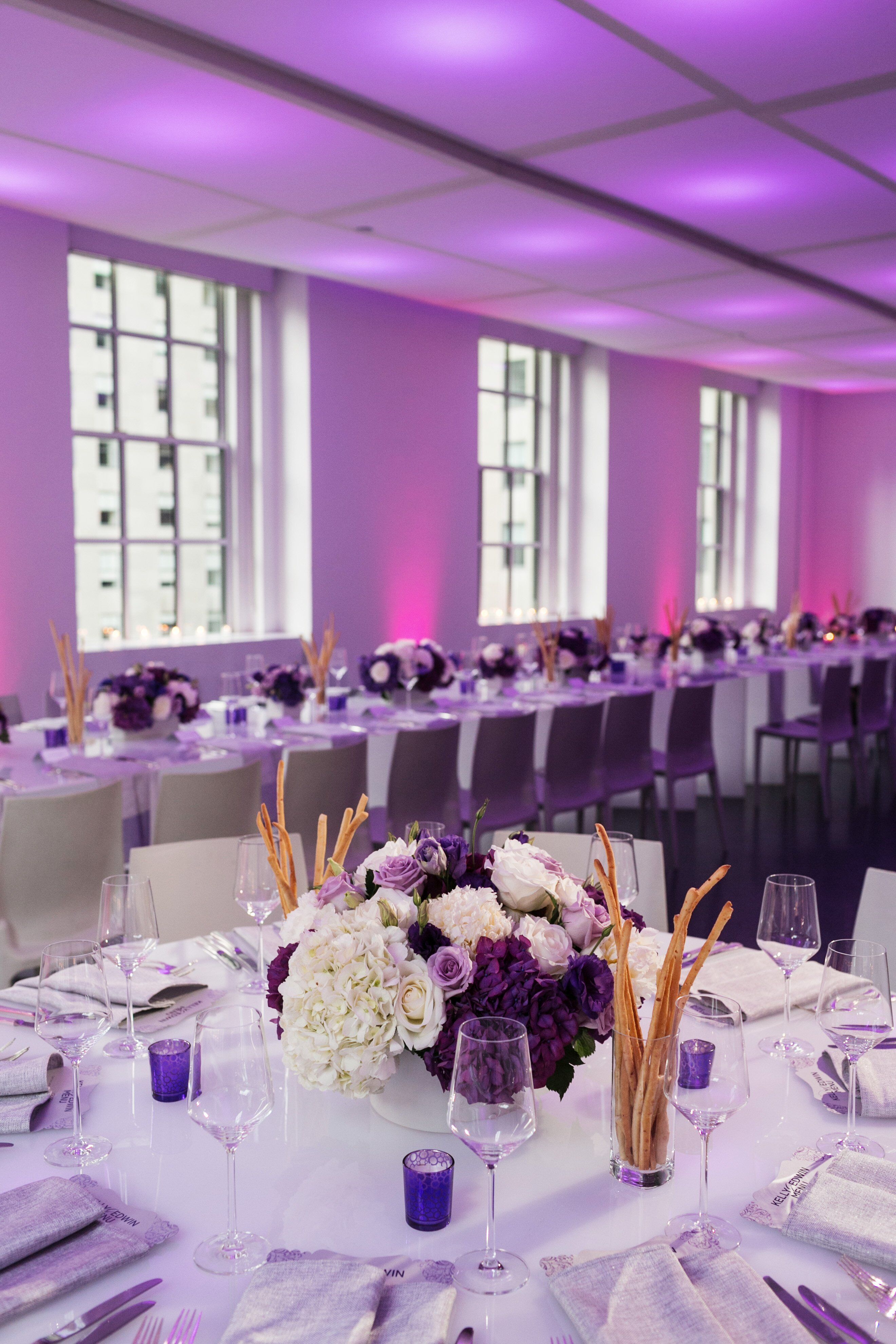 Purple and White Wedding Reception Decor