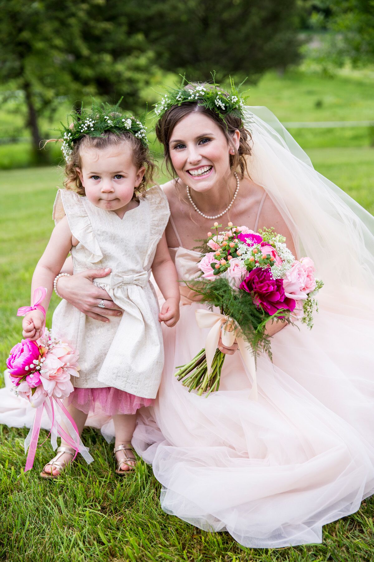 blush and gold flower girl dresses