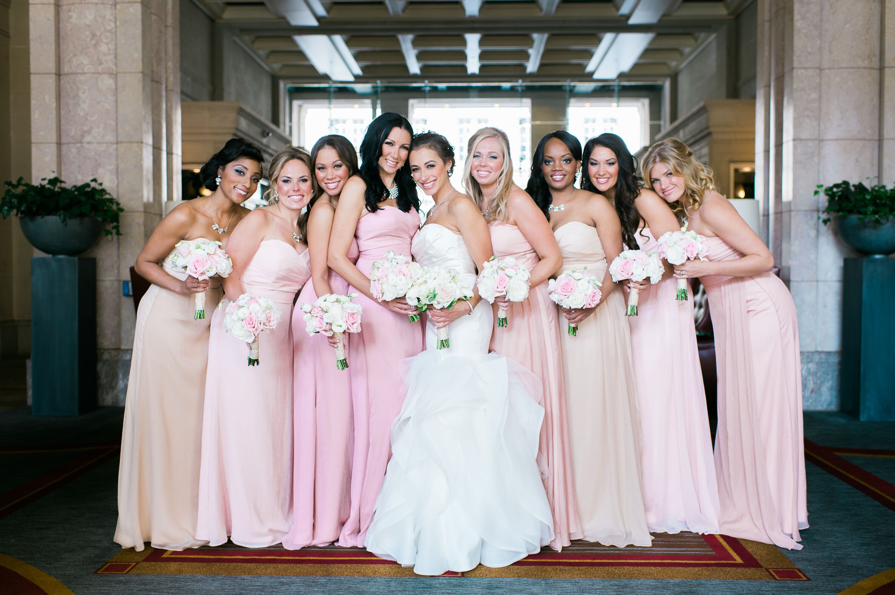 Shades of shop pink bridesmaid dresses