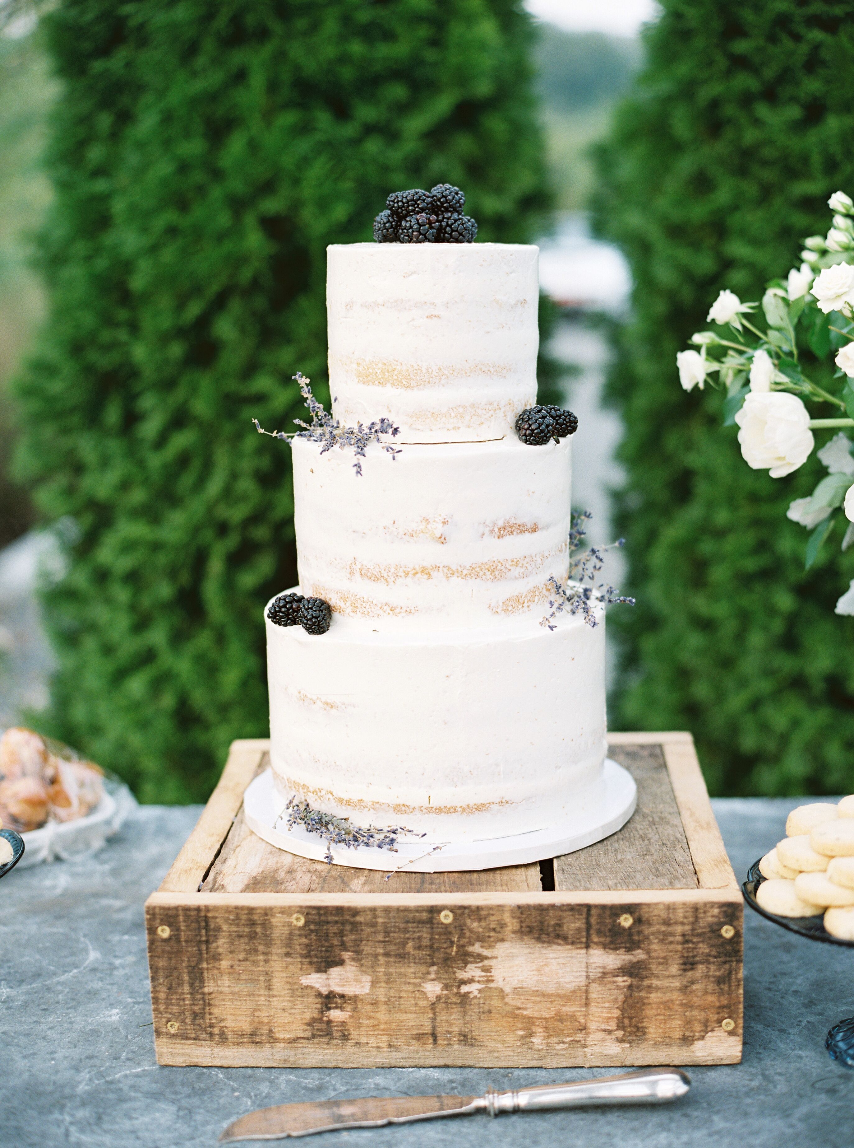 Semi-Naked Wedding Cake with Blackberries