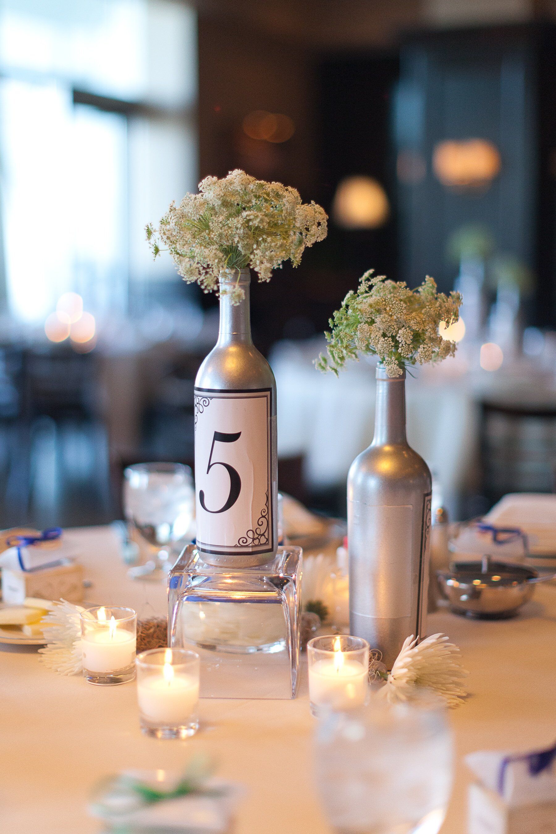 Silver Wine Bottle Centerpieces