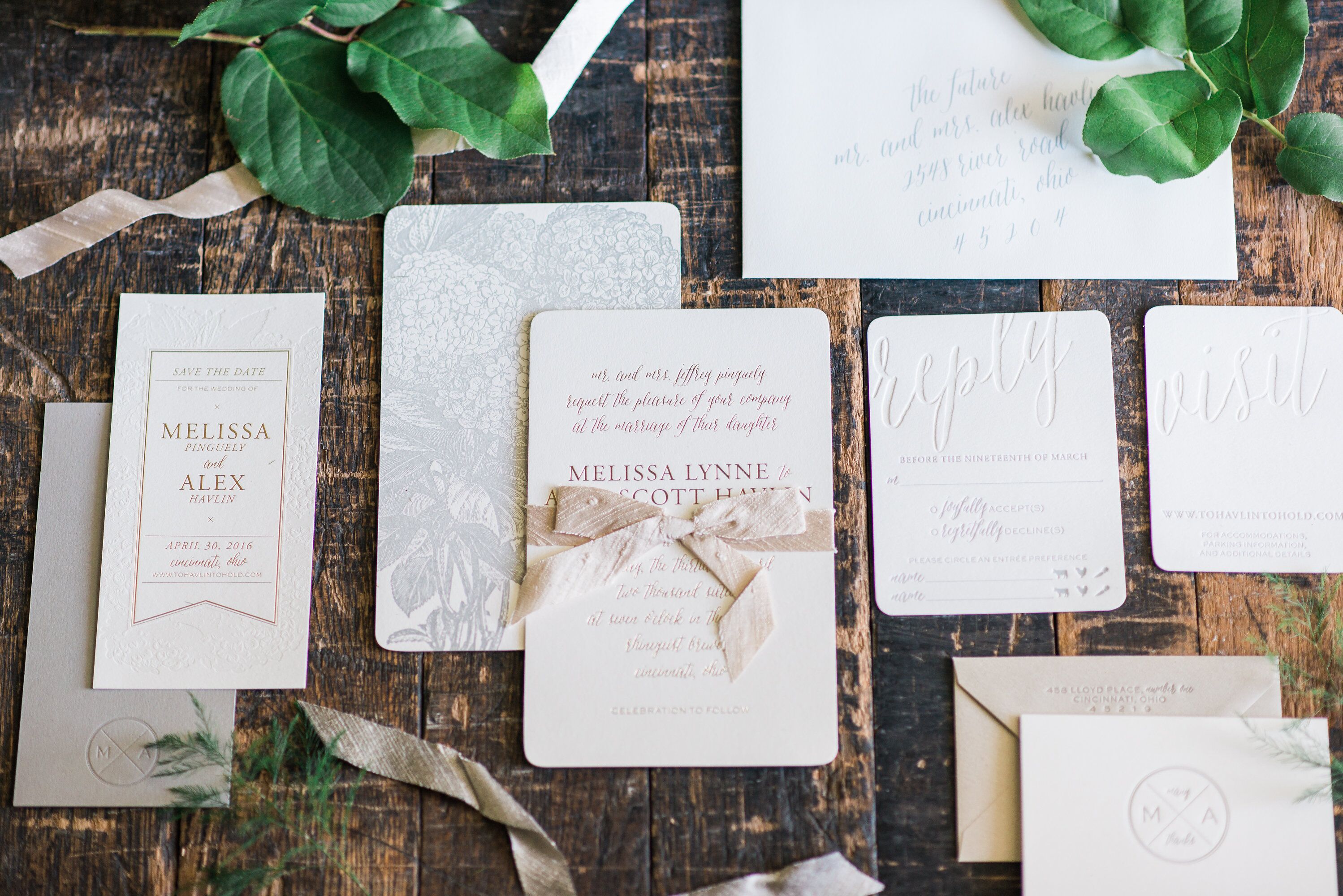 Classic, Fresh Wedding Invitations With Floral and Gold Foil