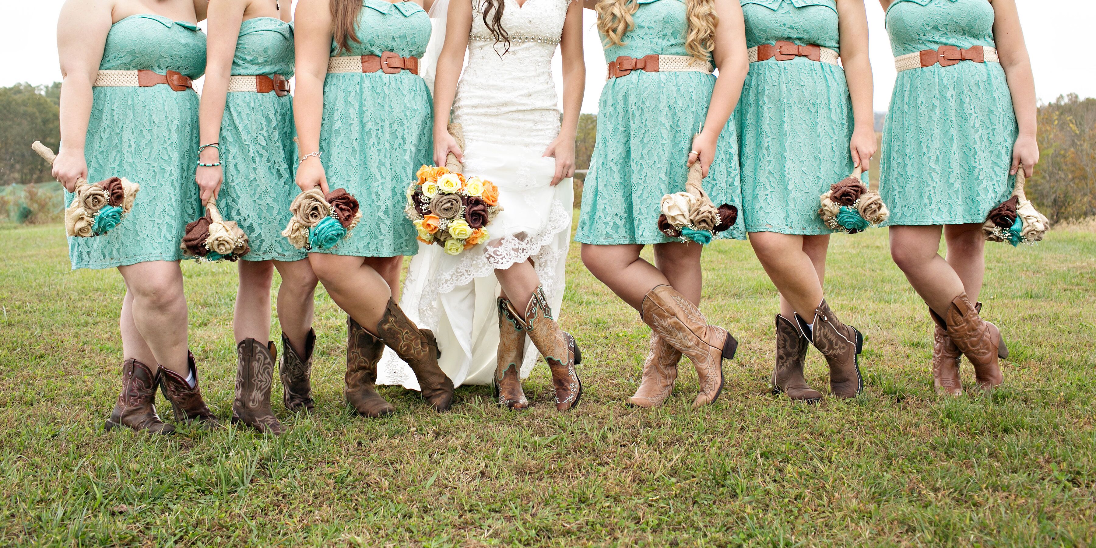 Tea Length Wedding Dresses with Cowboy Boots