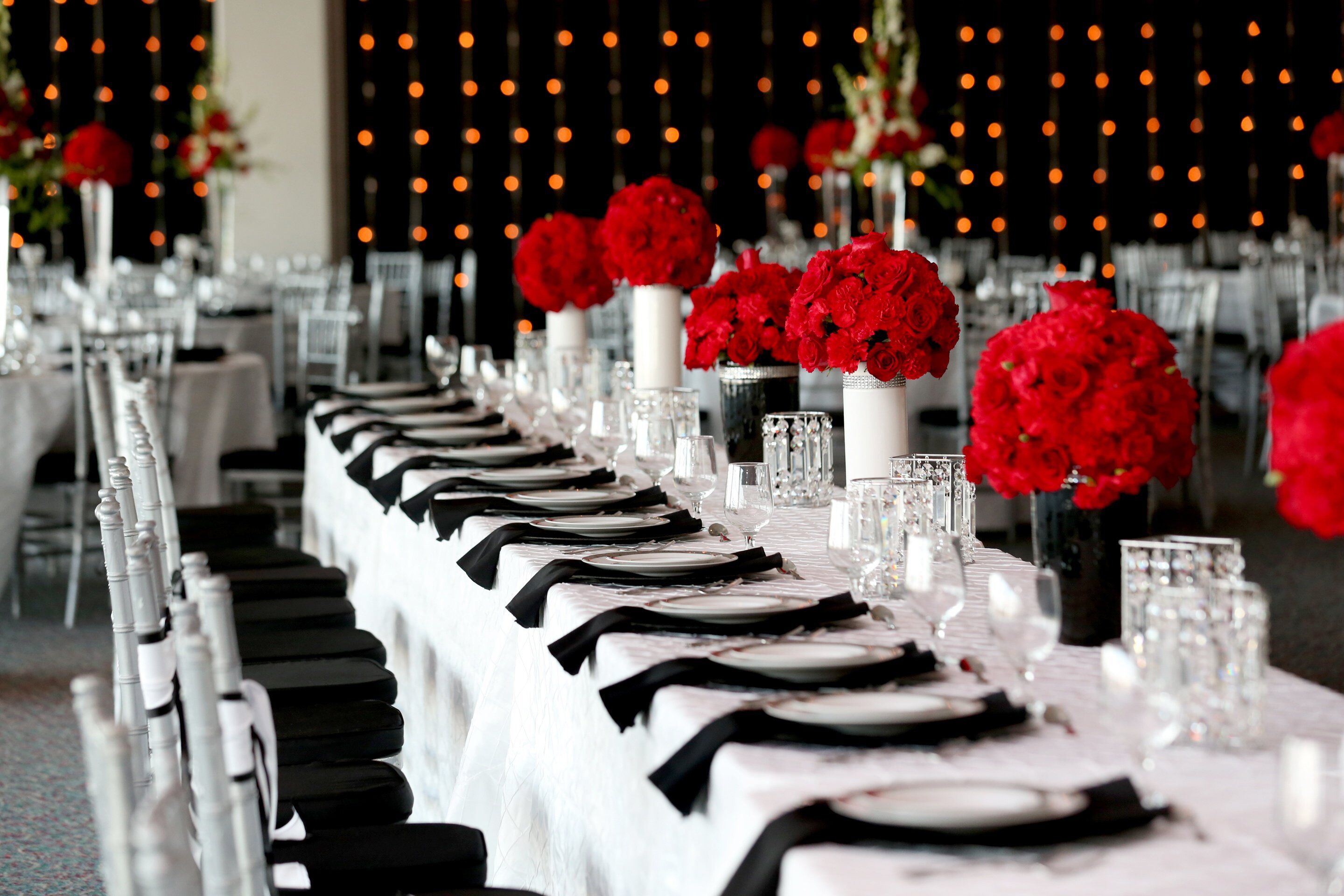 red and black wedding reception