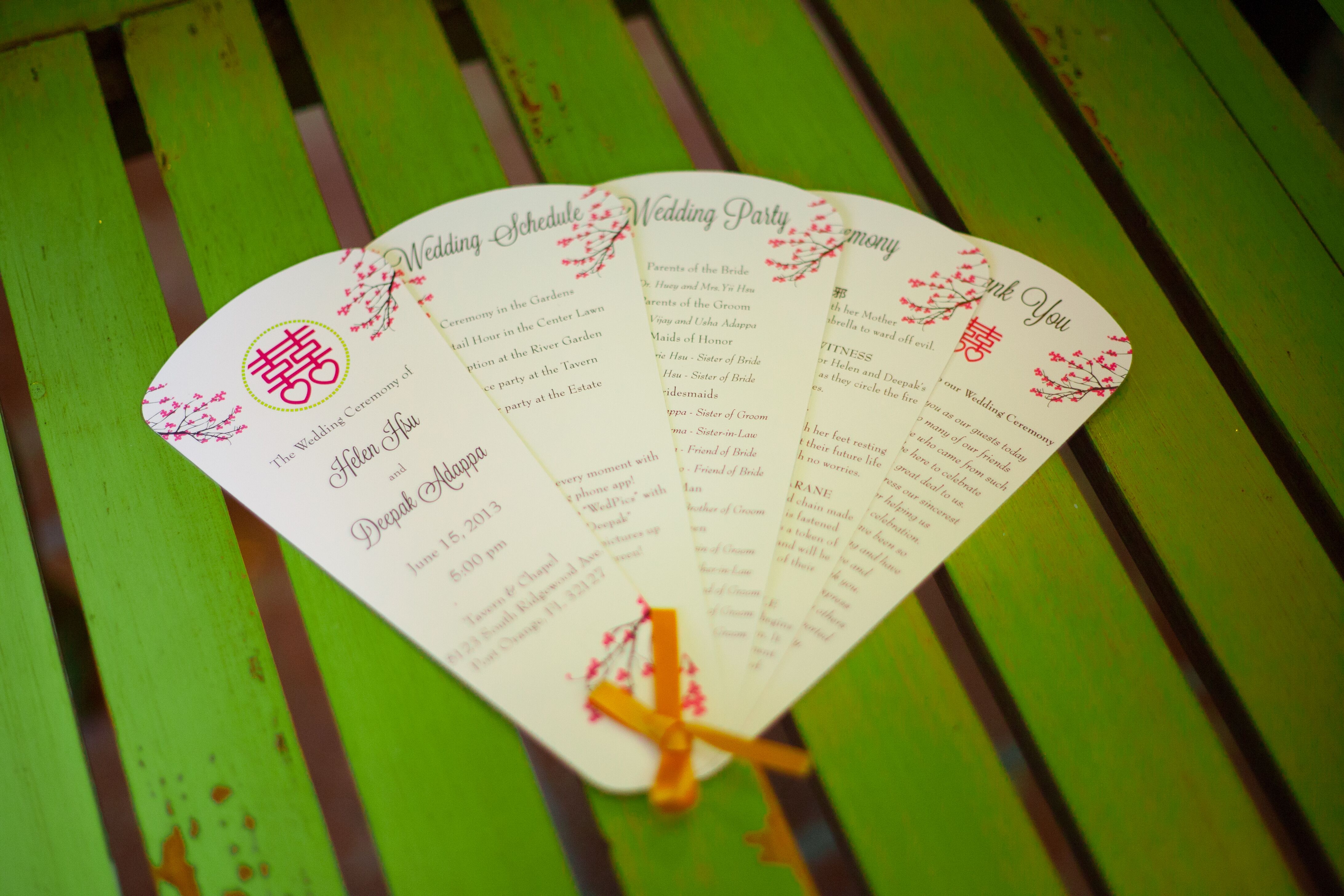 Expandable Fan Wedding Program With Orange Ribbon