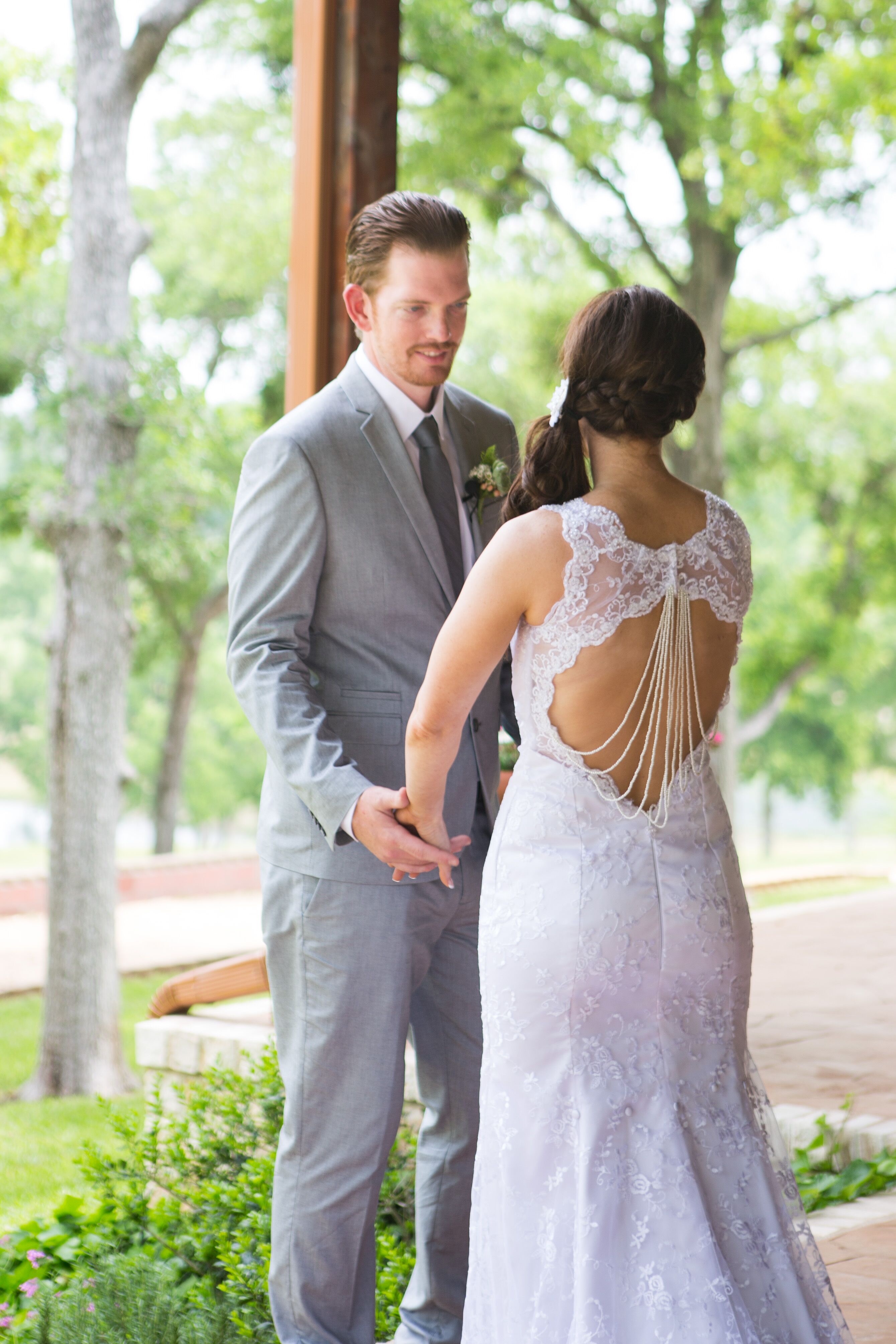 Open Back Pearl Draped Wedding Dress