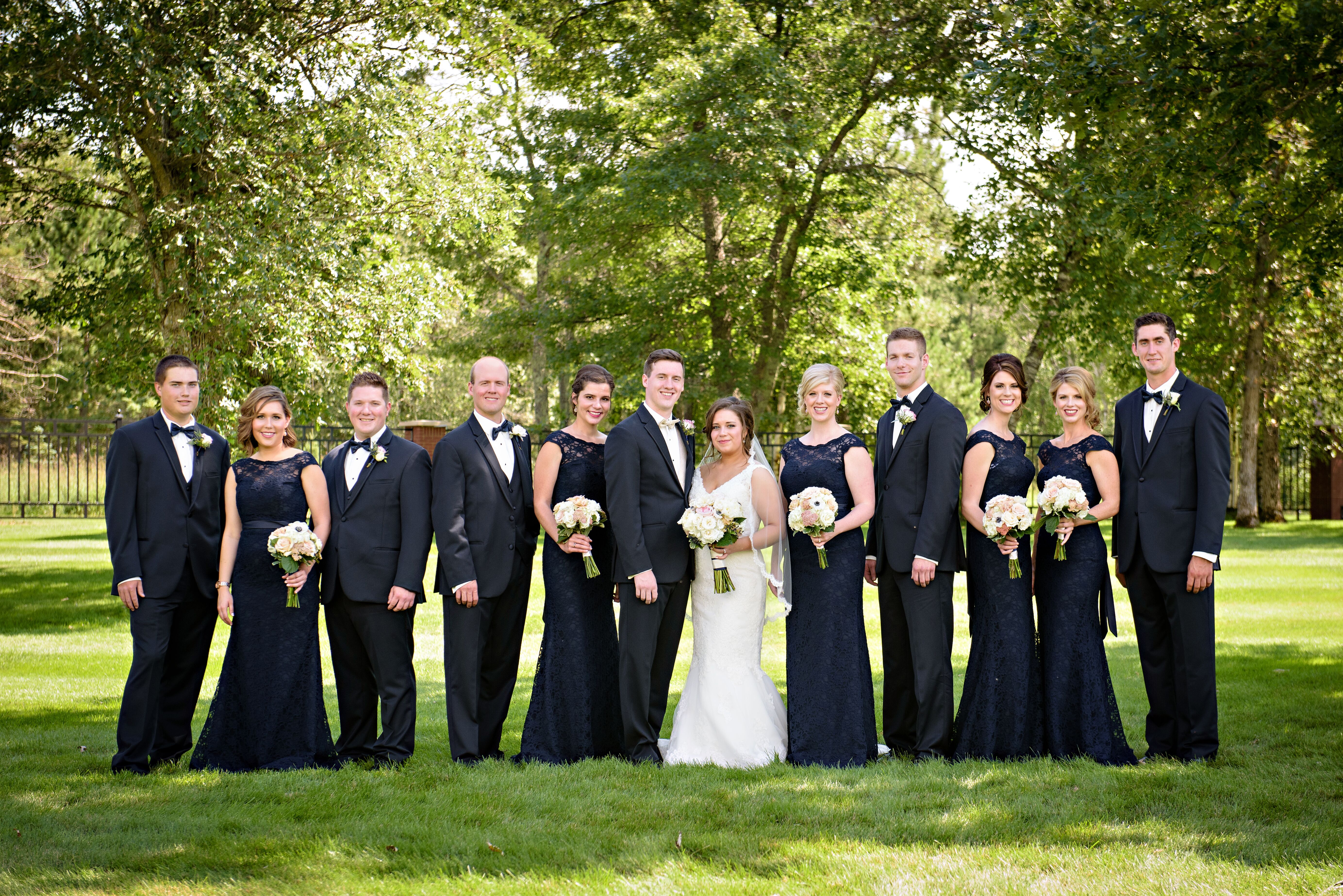 Navy bridesmaid dresses outlet and navy groomsmen suits