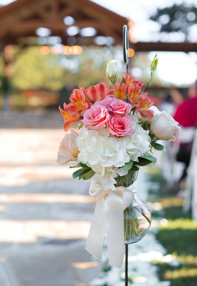 Coral and White Floral Aisle Decorations