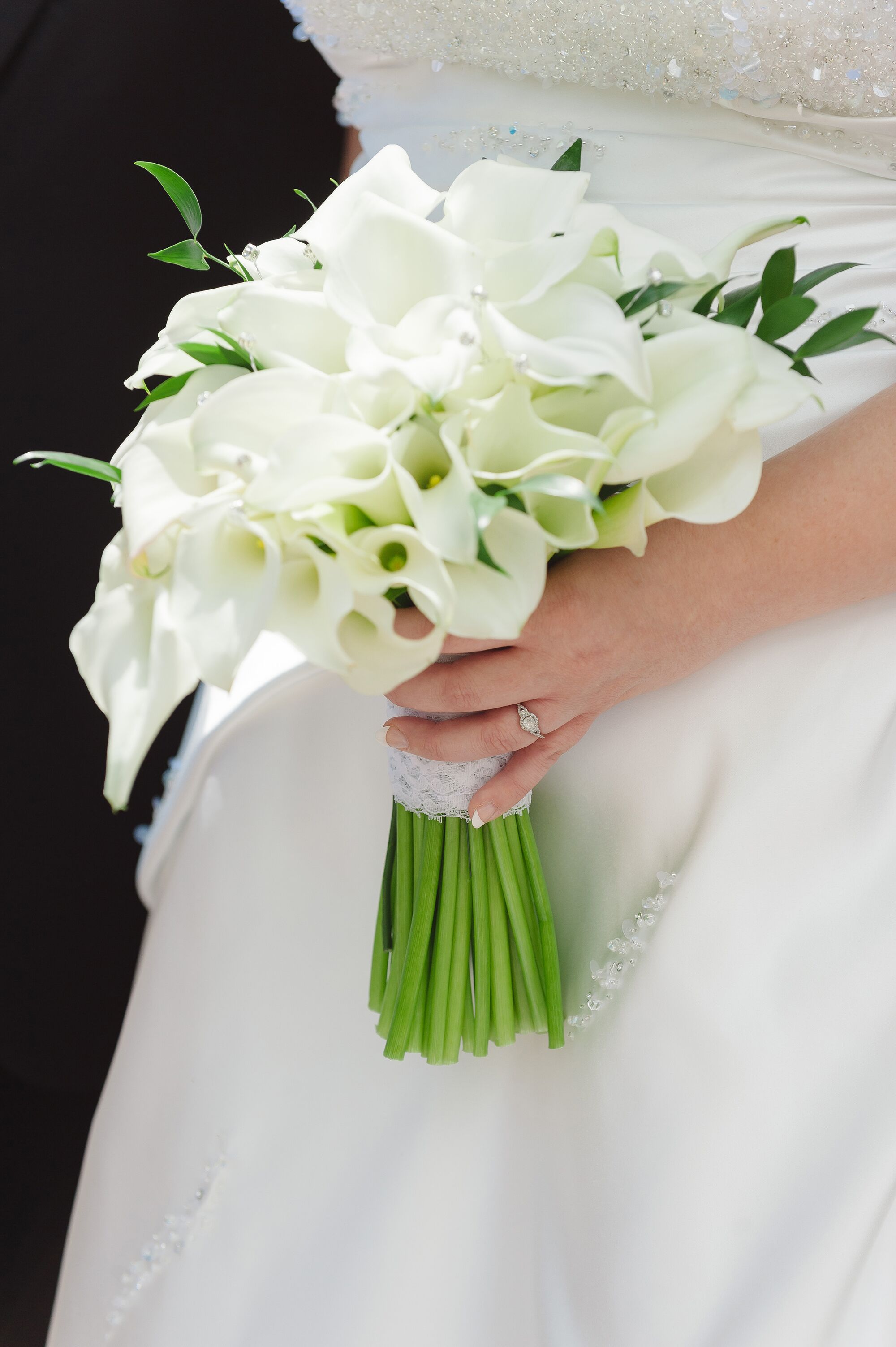White Calla Lily Bouquet With Silver Embellishments