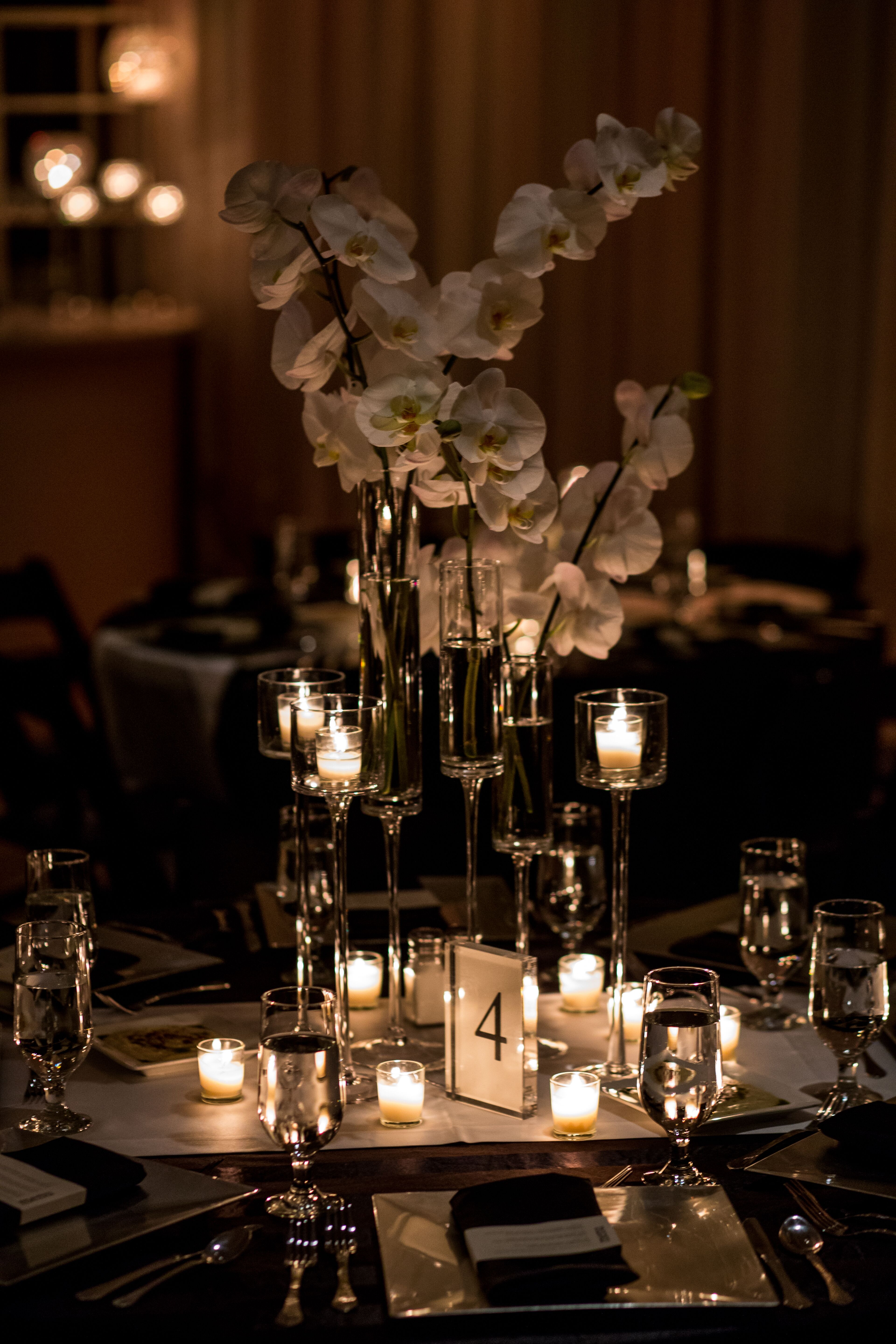 Classic Candlelit White Orchid Centerpieces