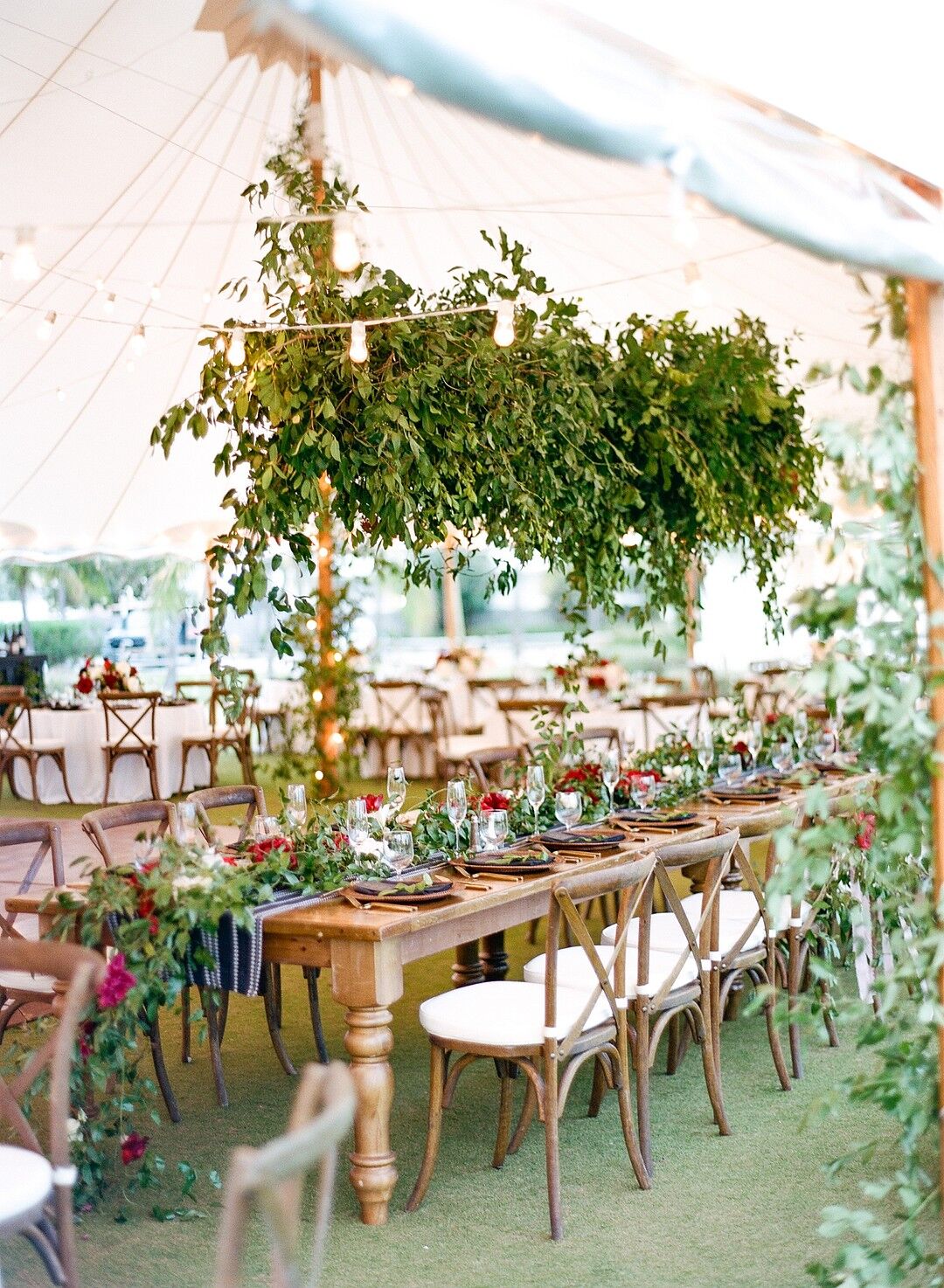 Tented Reception with Greenery Chandelier at The Gasparilla Inn in Boca ...