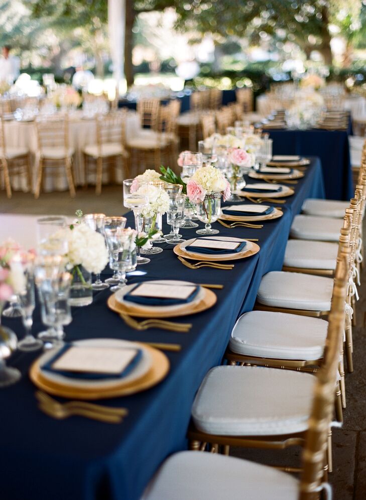 Elegant Navy and Gold Rectangular Reception Table