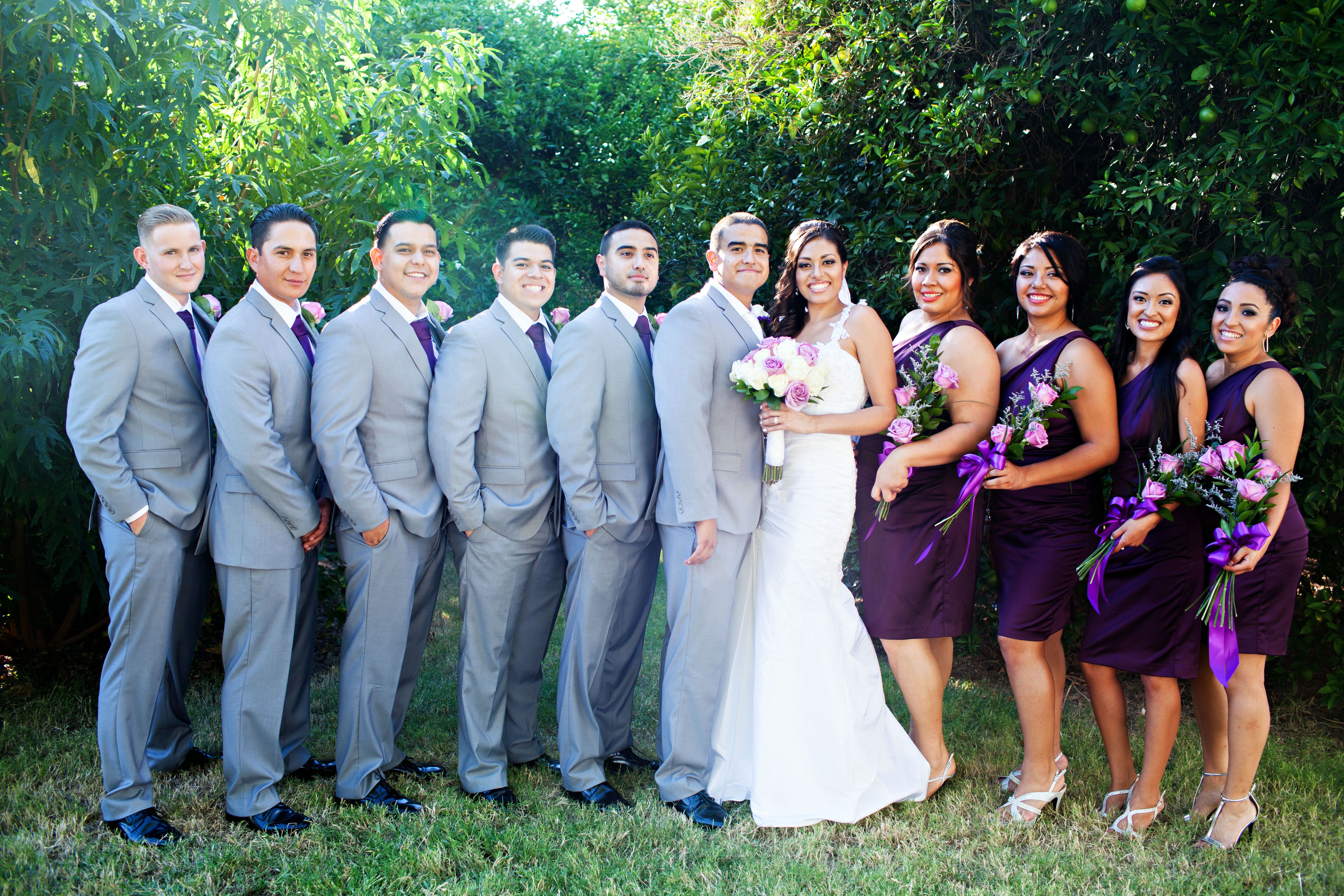 purple and blue wedding party