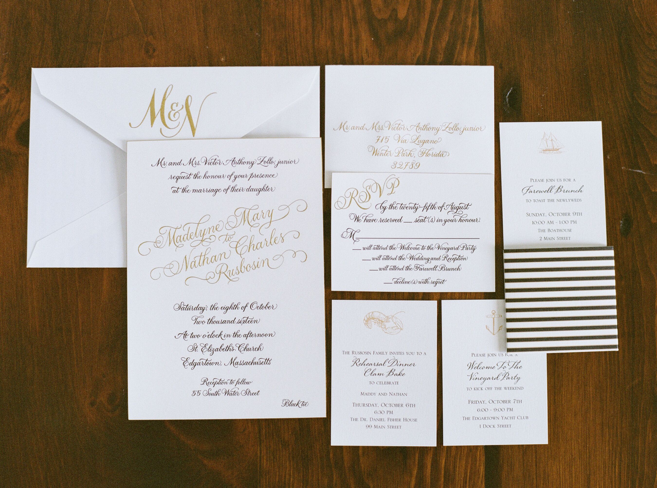 Black and Gold Invitations with Custom Monogram