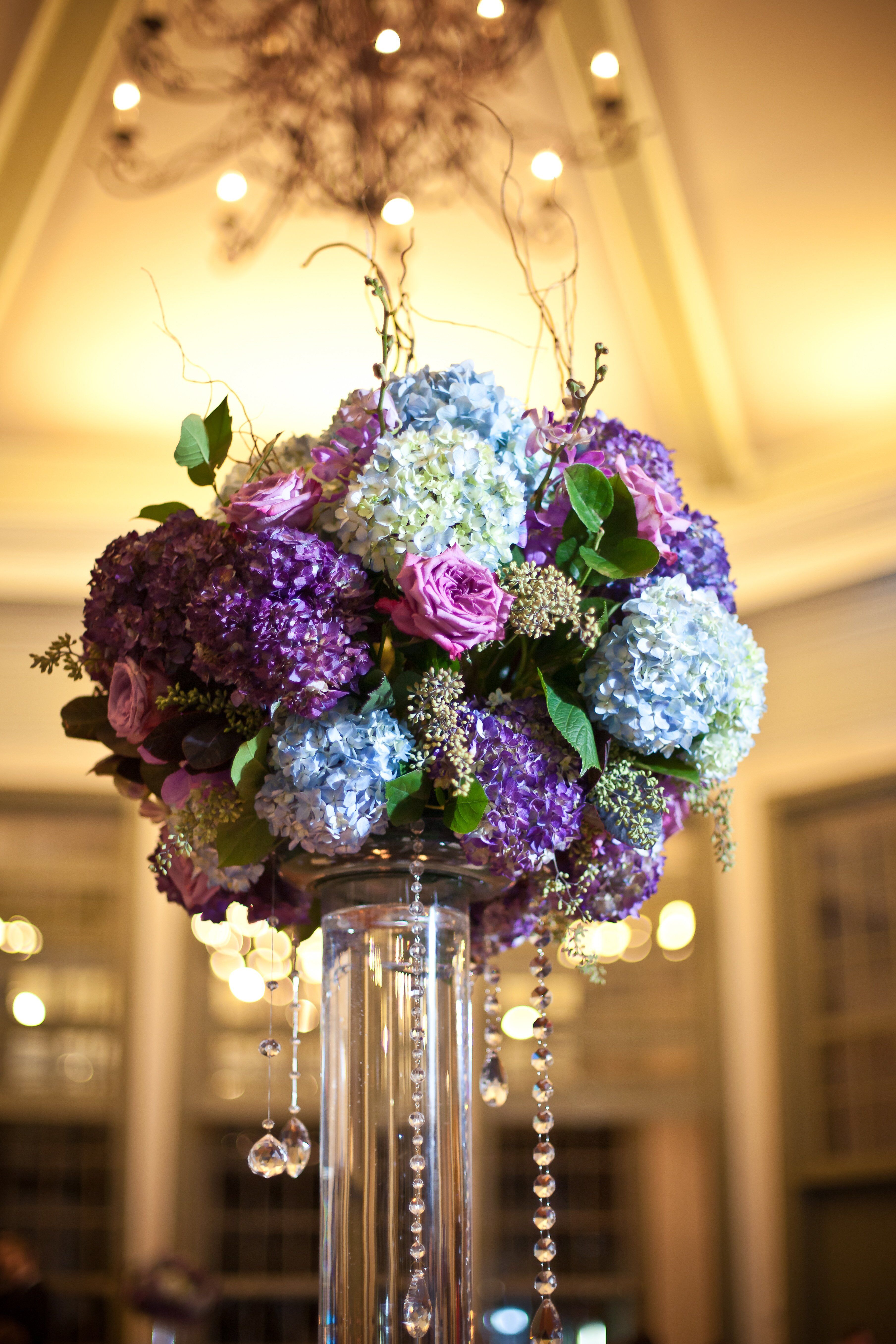 purple and blue wedding centerpieces