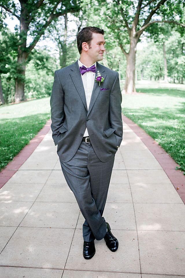 Gray Suit and Purple Bow Tie