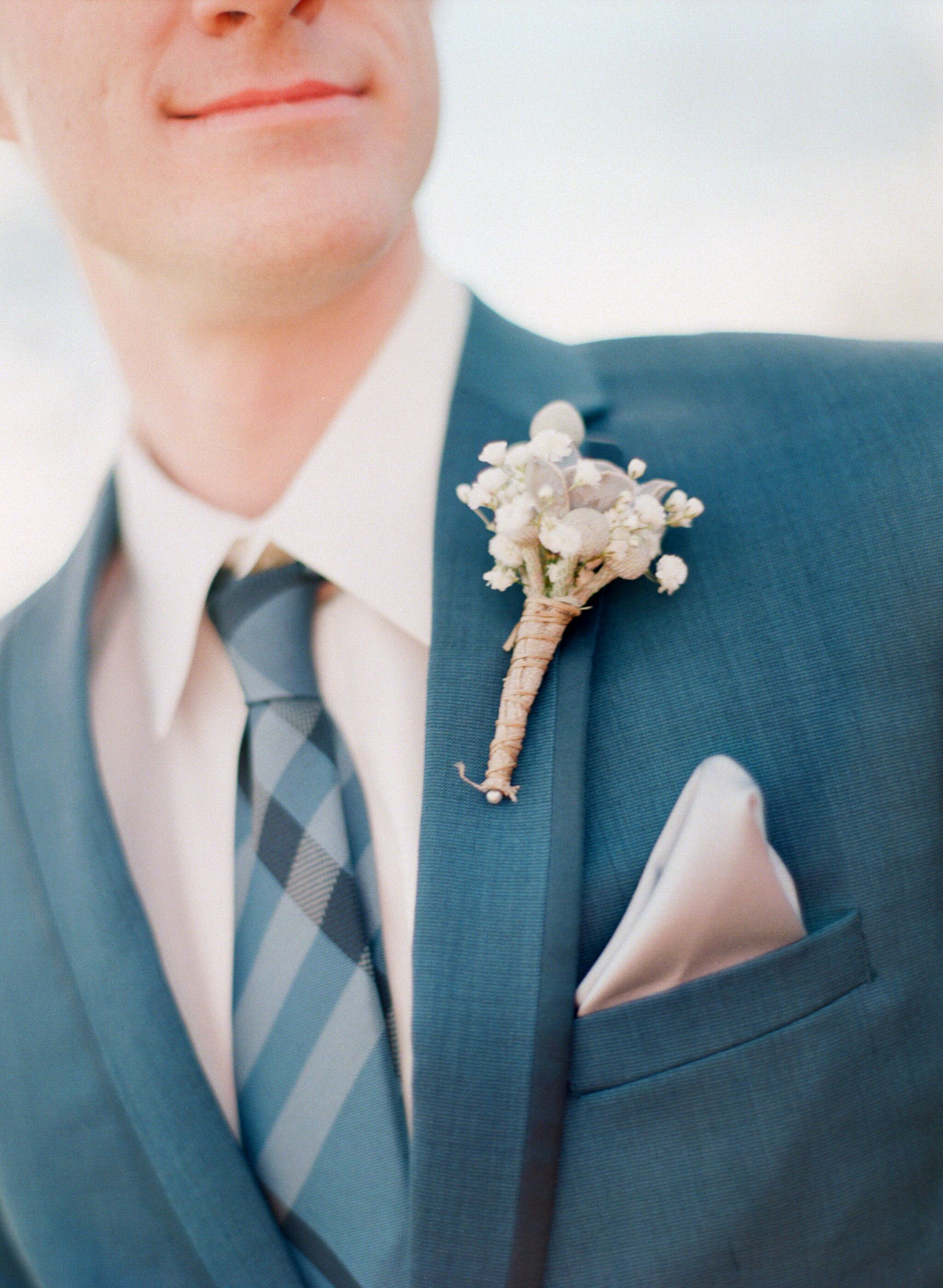 Blue Groomsman Tuxedo With Burberry Tie