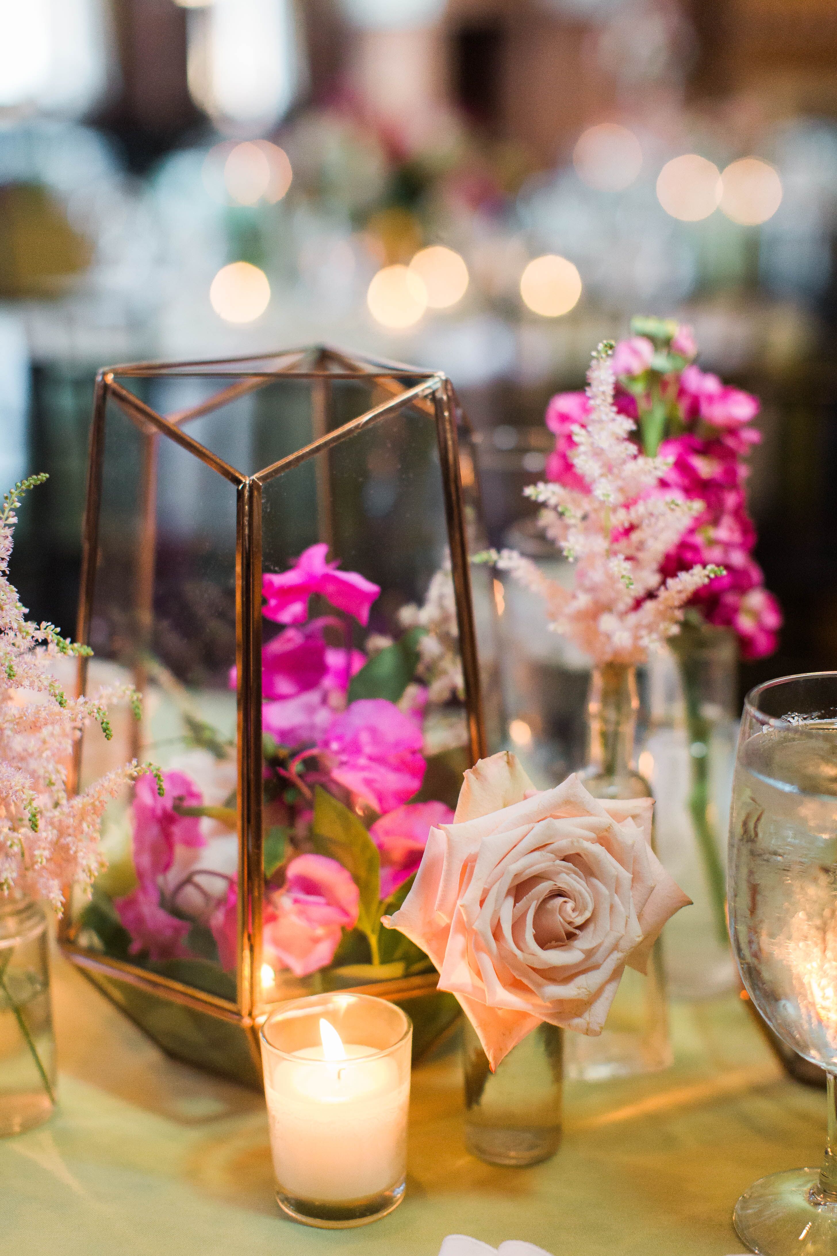 Sweet Pea and Rose Terrarium Centerpieces