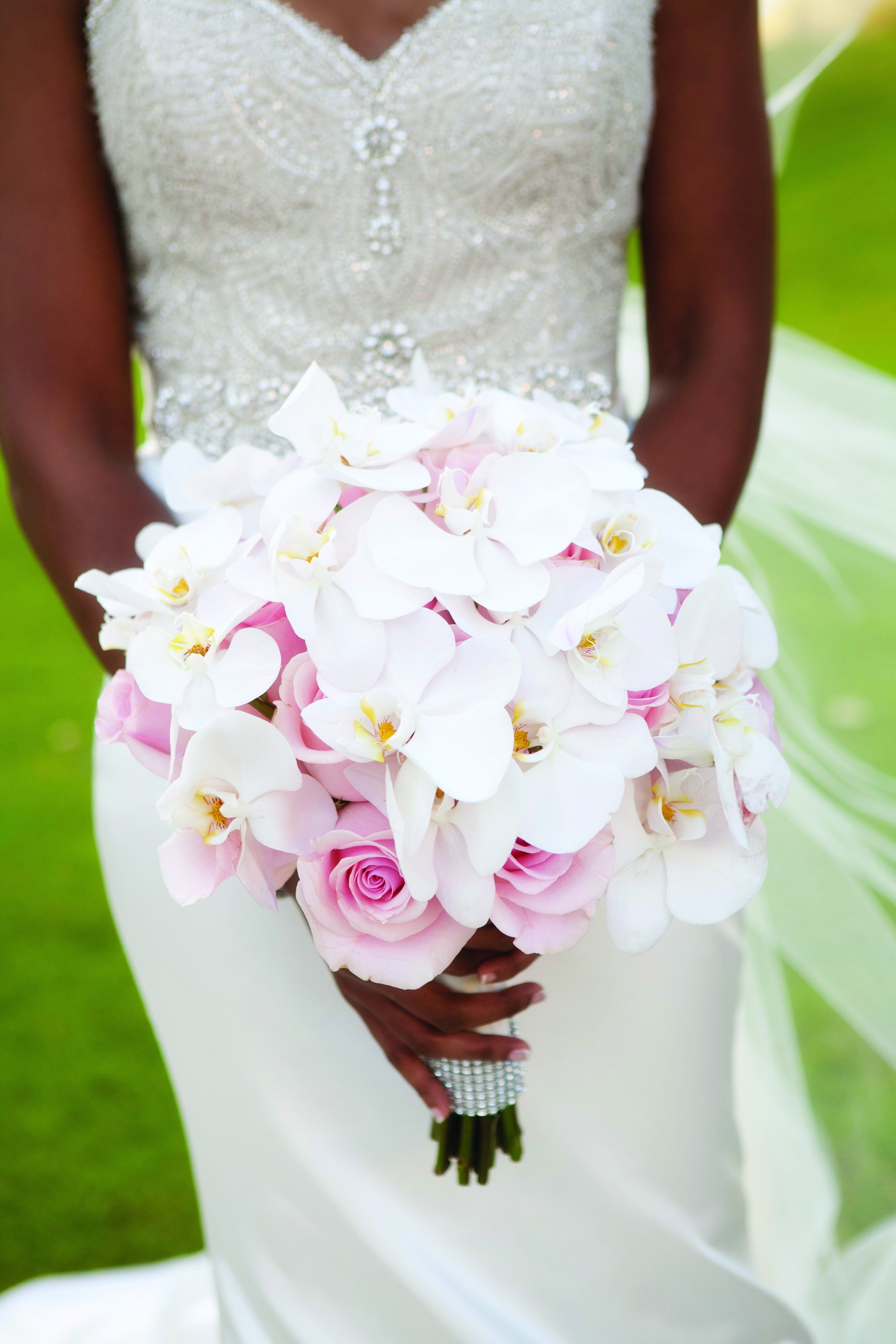 Blush Rose And White Orchid Bridal Bouquet