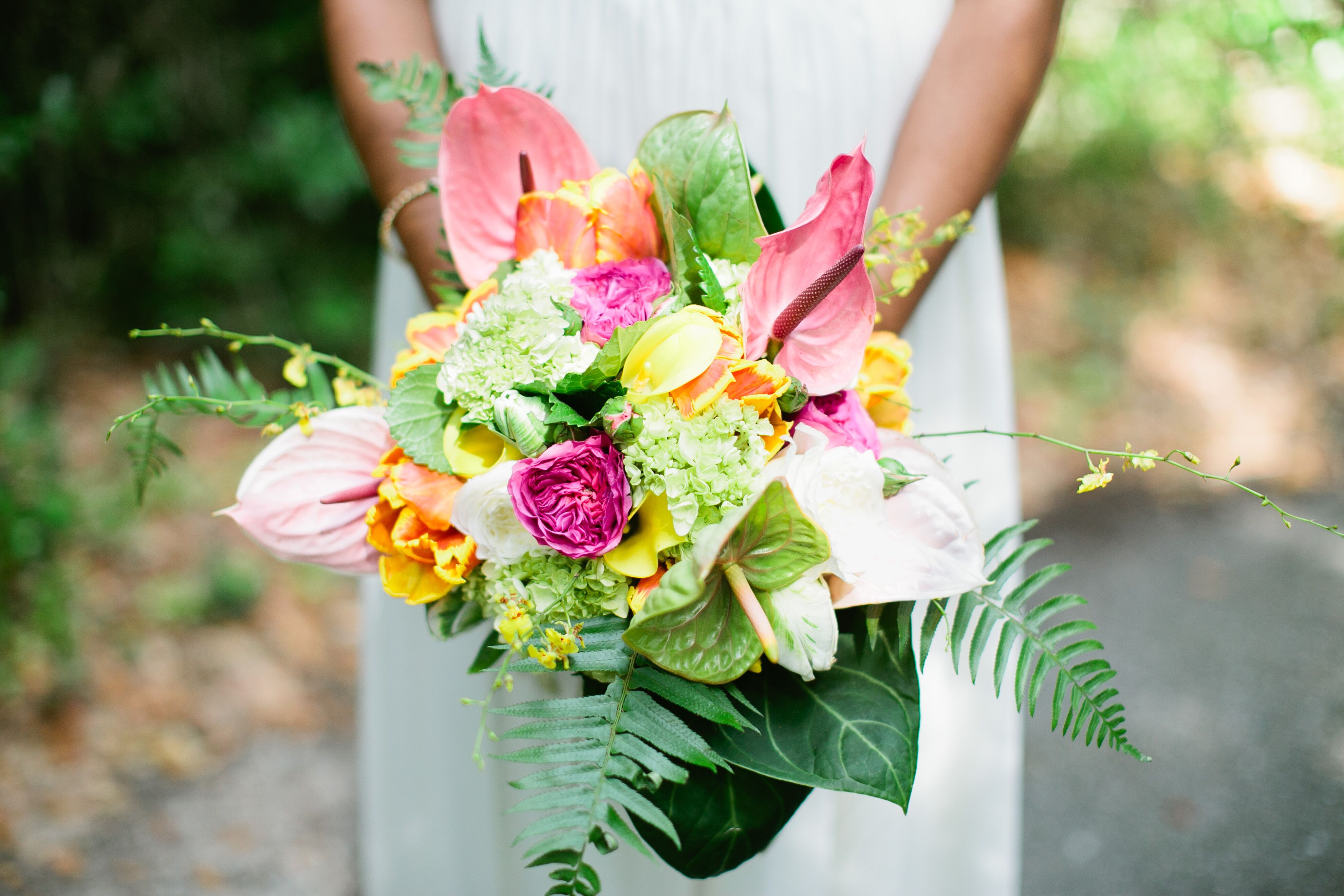 Tropical Pink And Green Mixed Bridal Bouquet