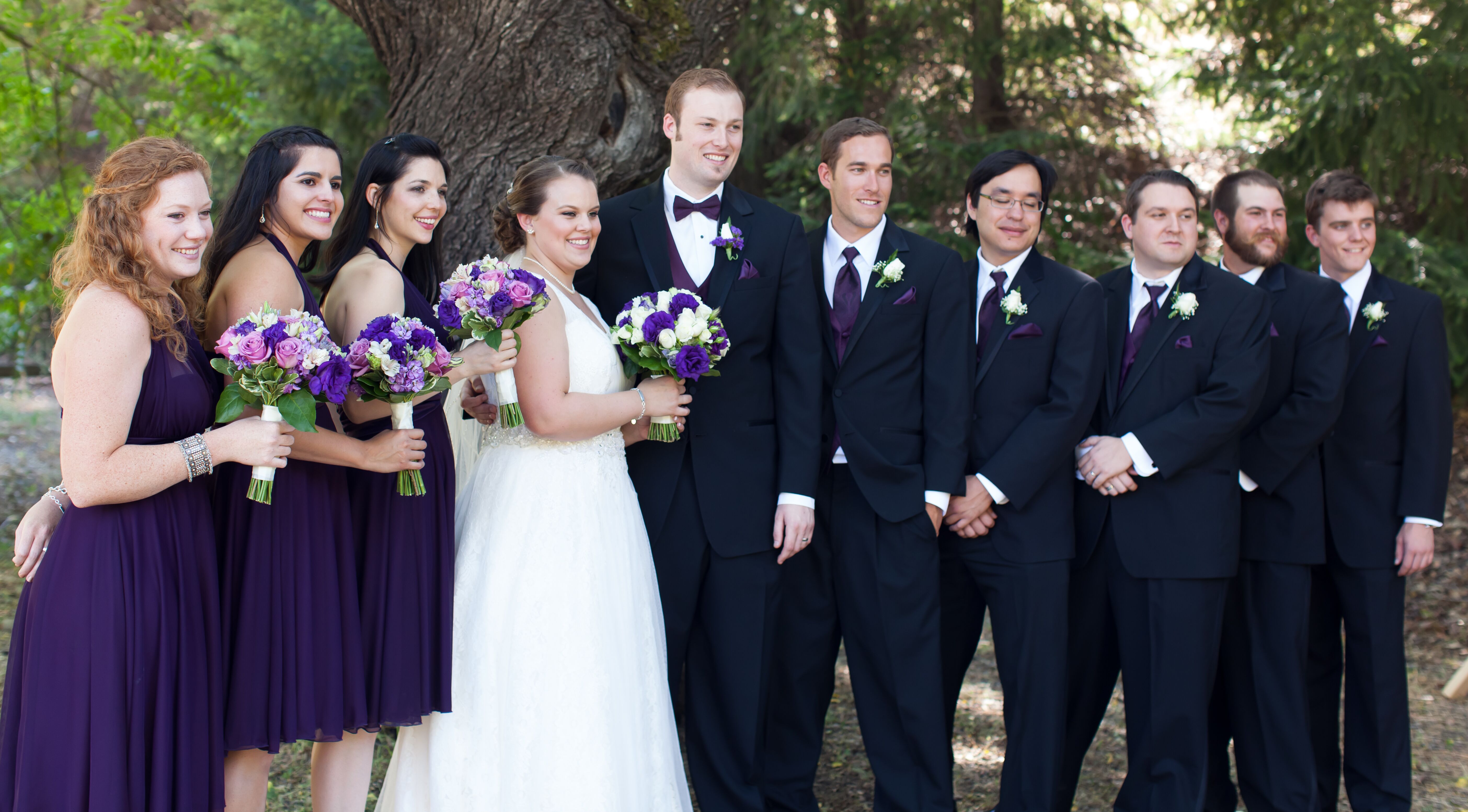 purple and blue wedding party