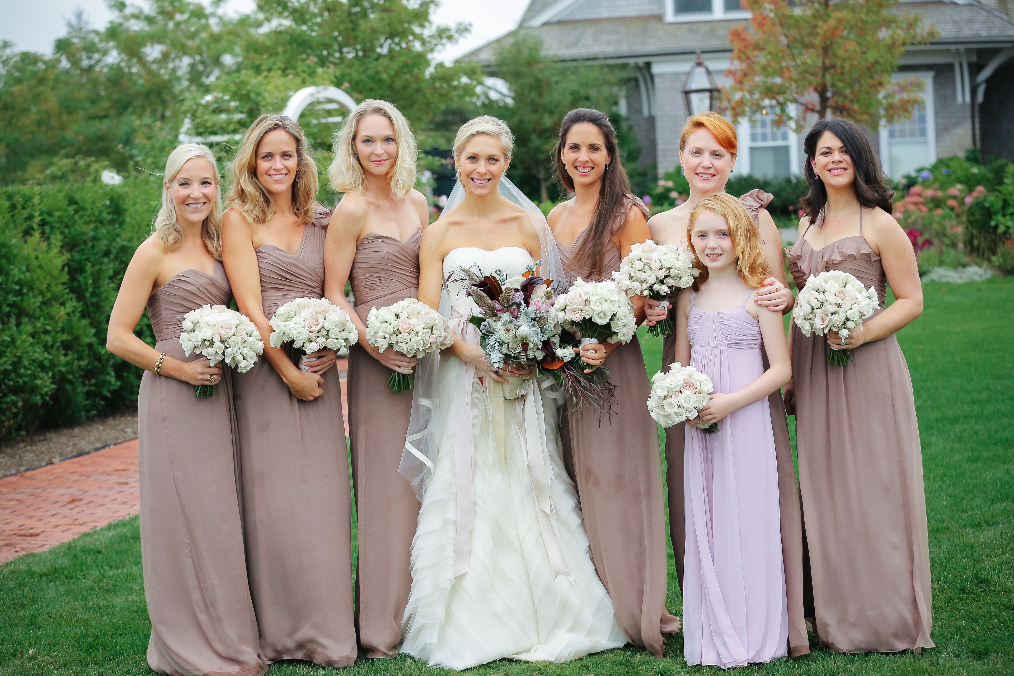 Check out this amsale strapless taupe bridesmaid dresses and see more inspi...
