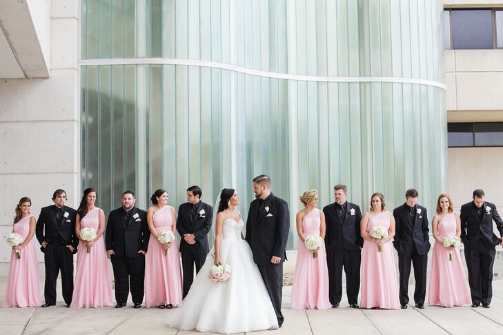 Black Groomsmen  Attire Blush Bridesmaid Dresses 