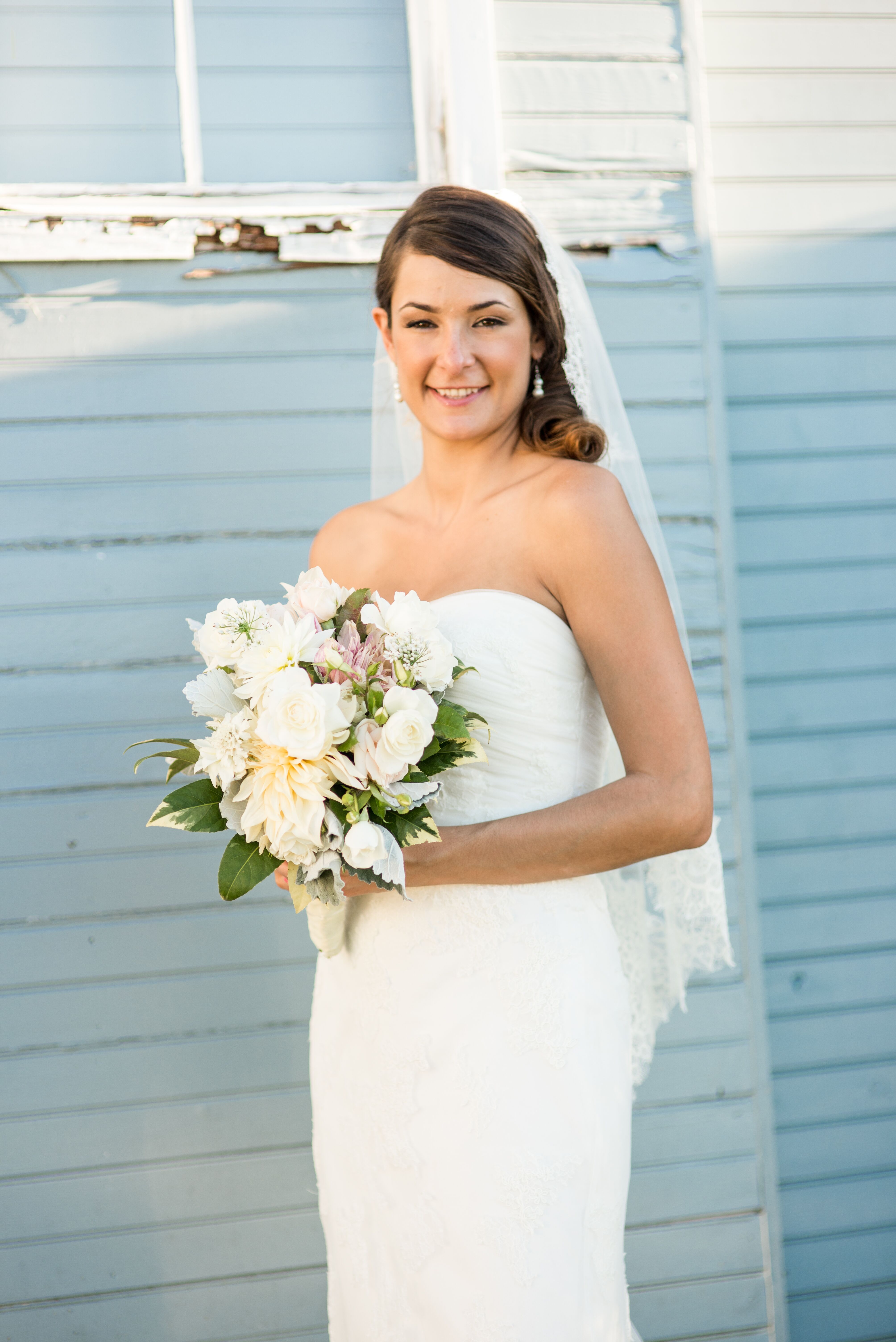 Strapless White Ruched Lace-up Wedding Dress