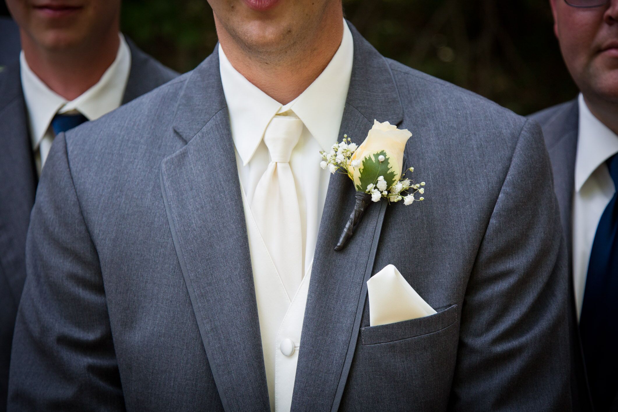 Single Rose Boutonniere with Gray Suit