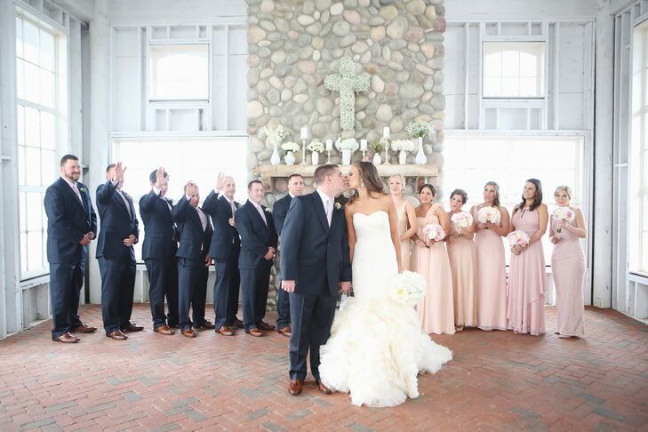  Pink  Bridesmaid  Dresses  and Navy  Groomsmen Suits