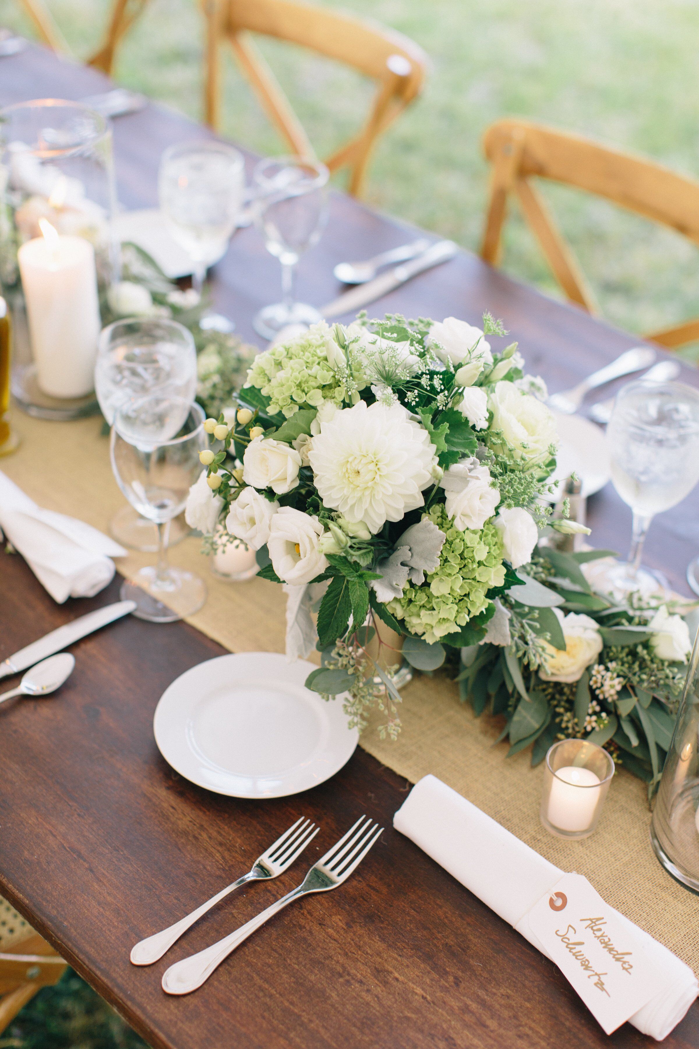 White Dahlia Centerpieces