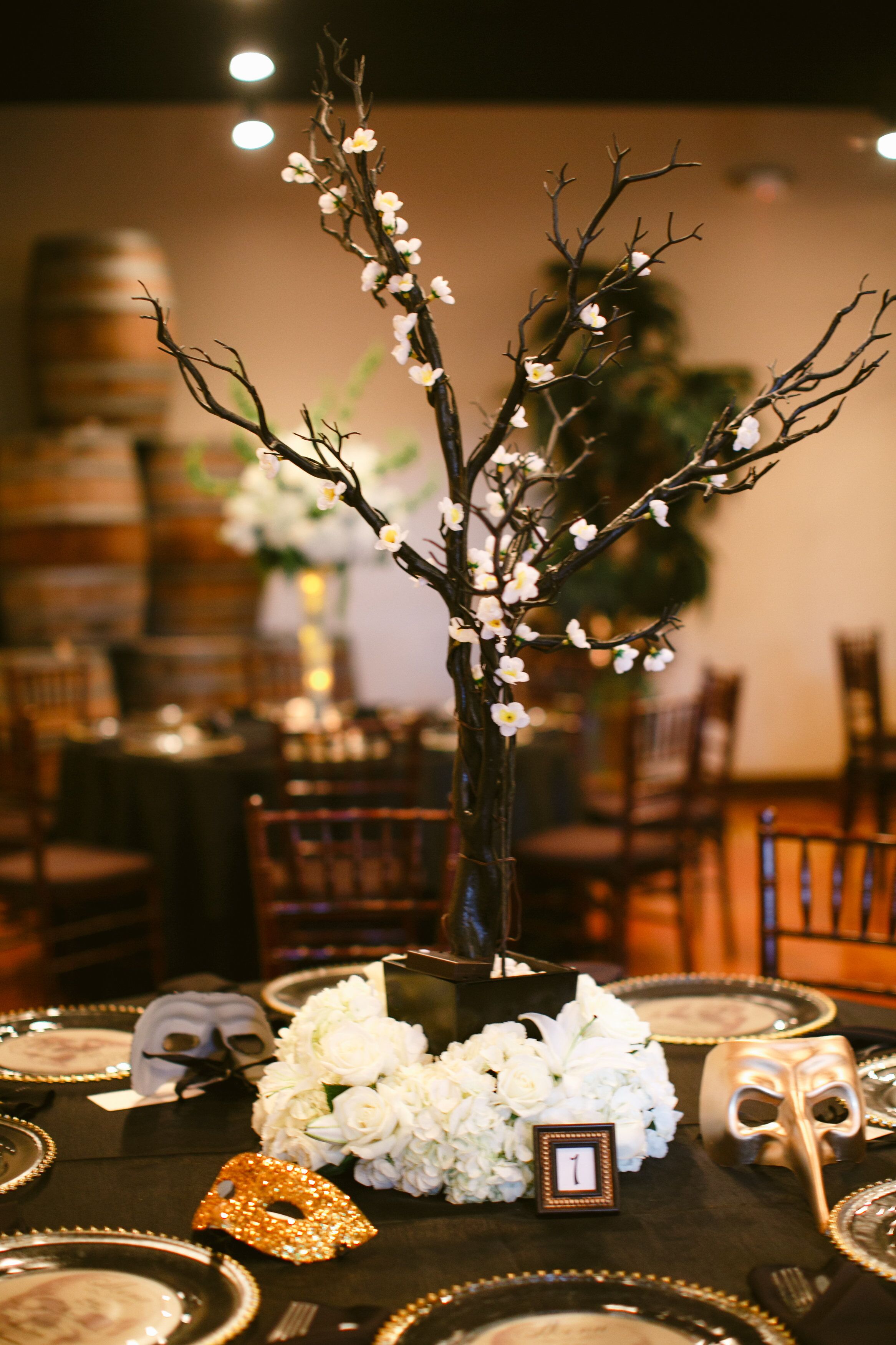 Manzanita Tree Centerpieces with Flower Lights