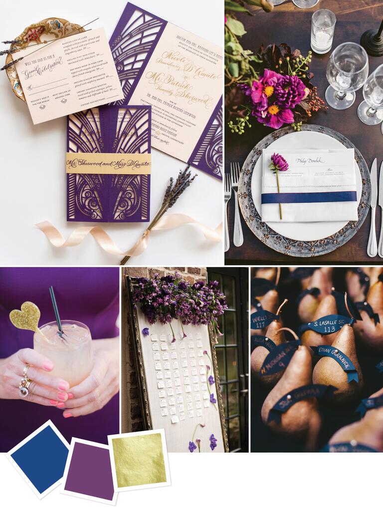 Moody color palette for an art-deco wedding theme