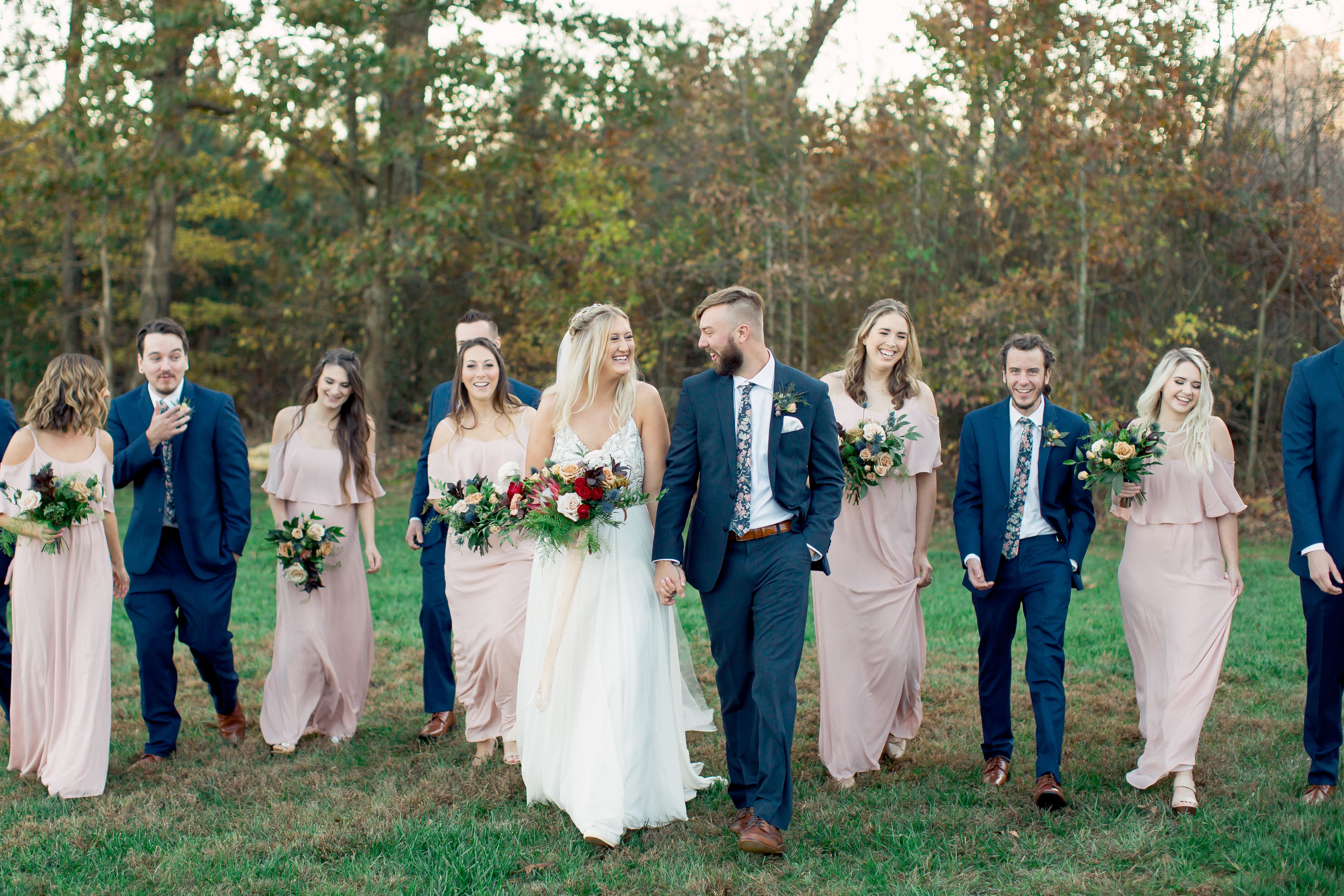 Navy and Pink Wedding Party Attire