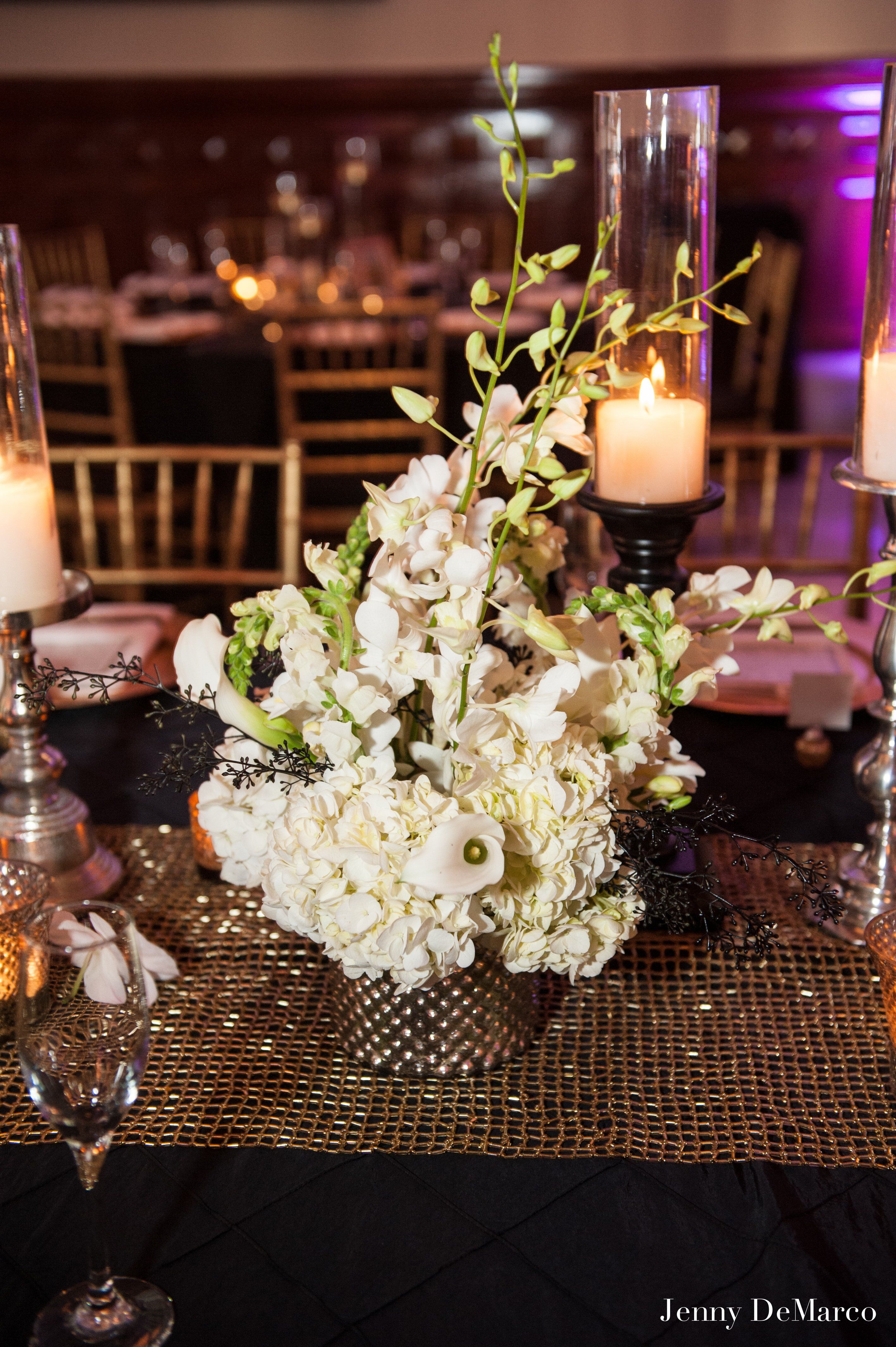 Short White and Black Floral Centerpiece