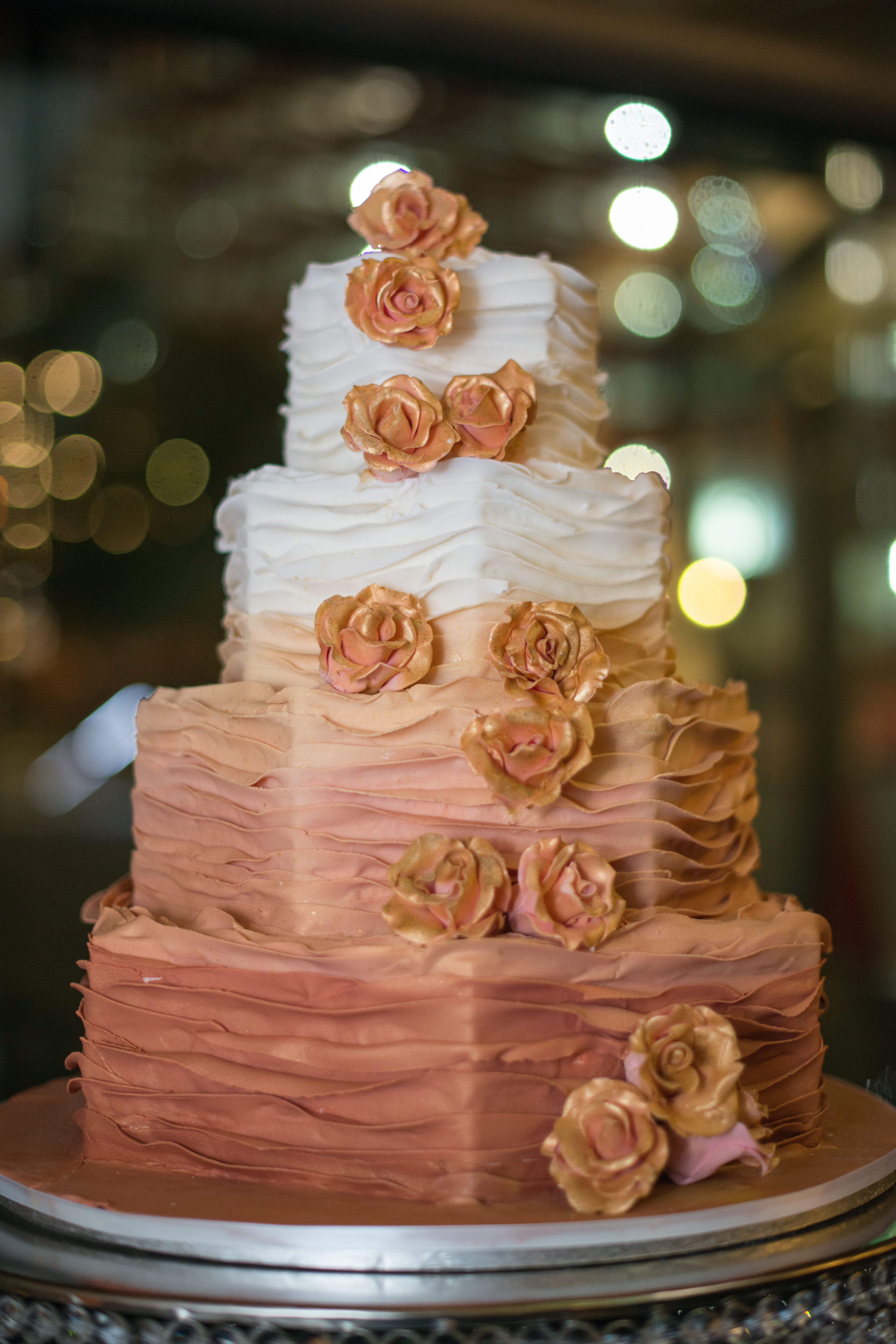 Four-Tier Wedding Cake in Ombre Rose Gold