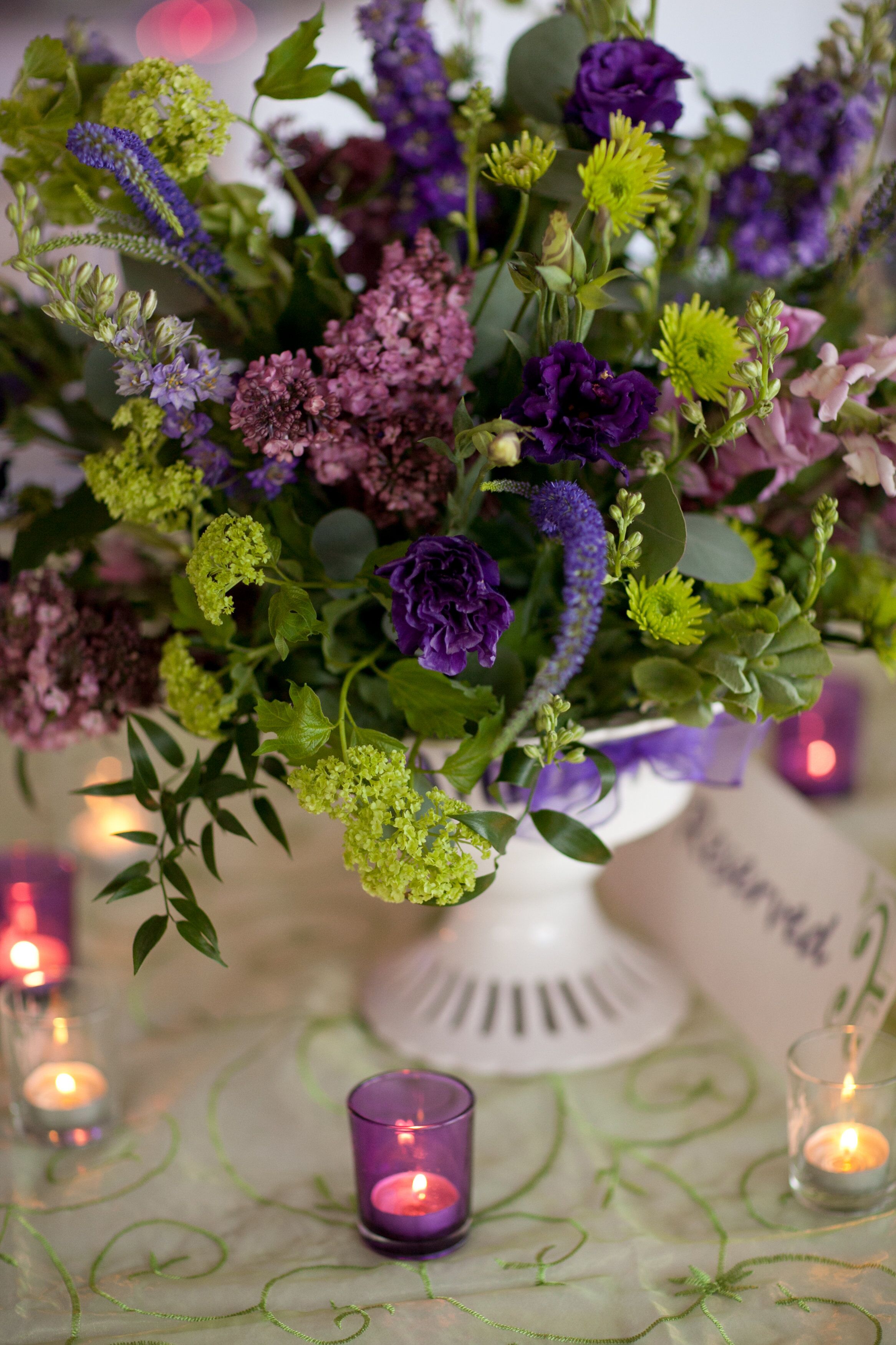 Pedestal Purple and Green Flower Arrangement