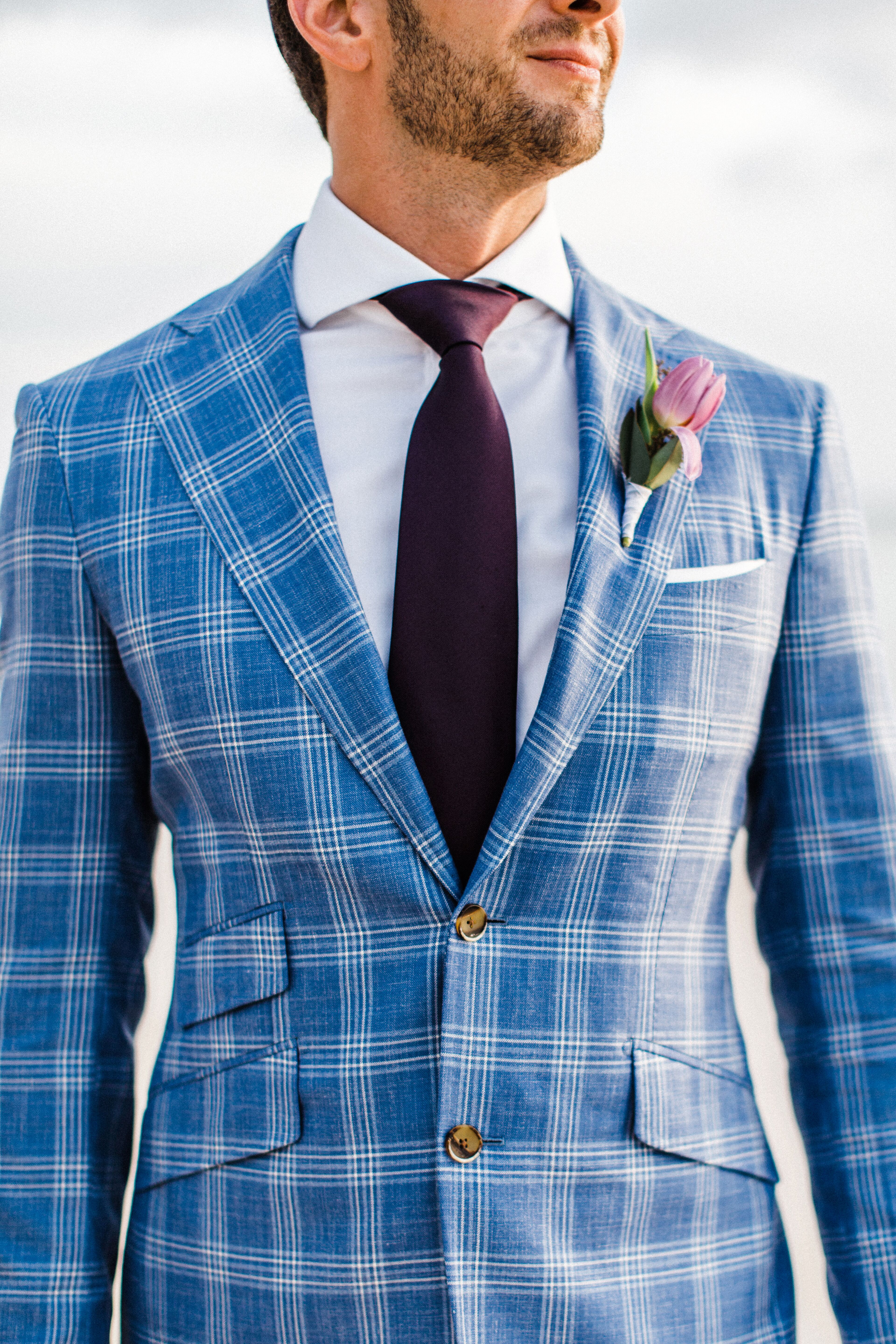 blue check suit pink tie