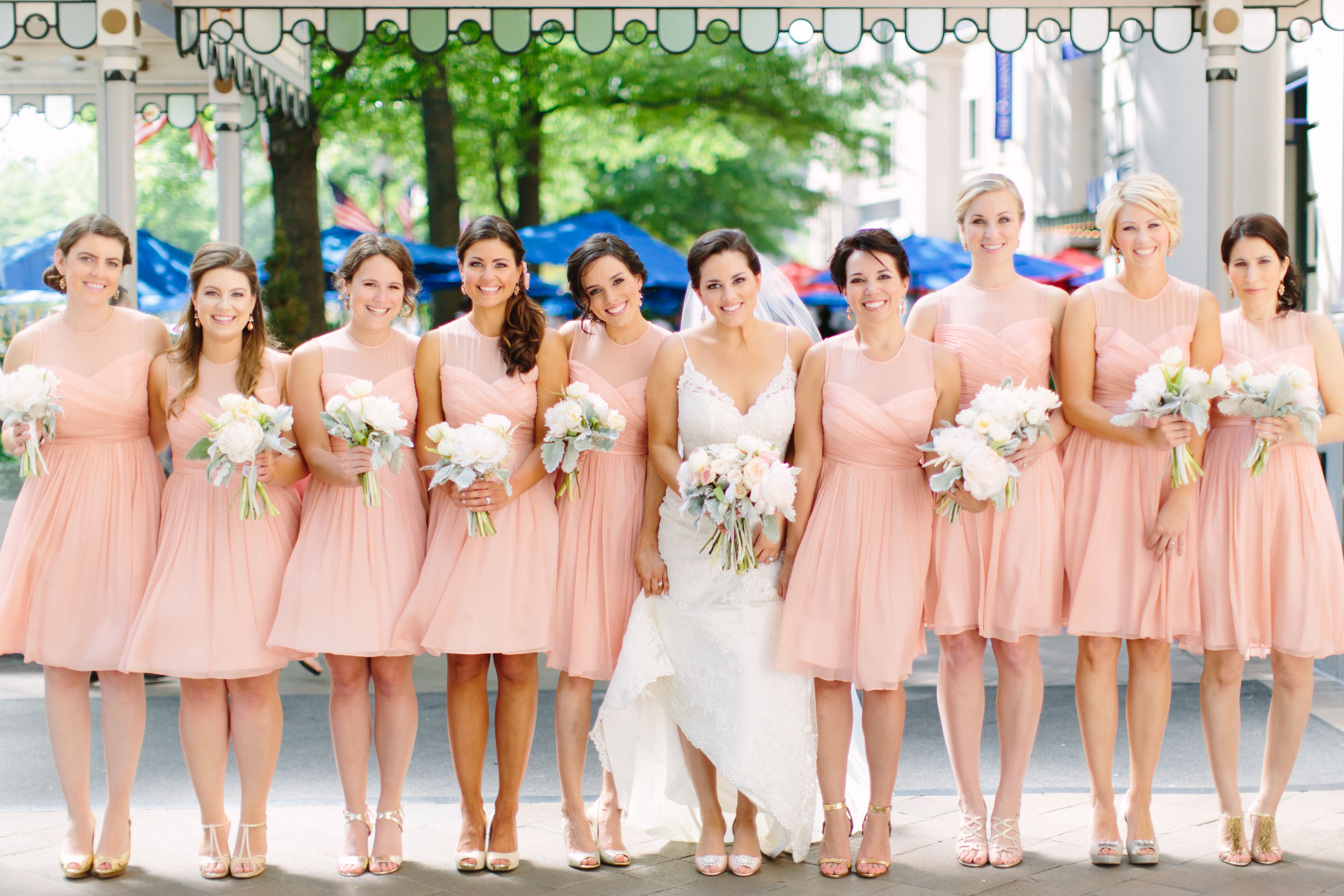 Blush Knee-Length Bridesmaid Dresses