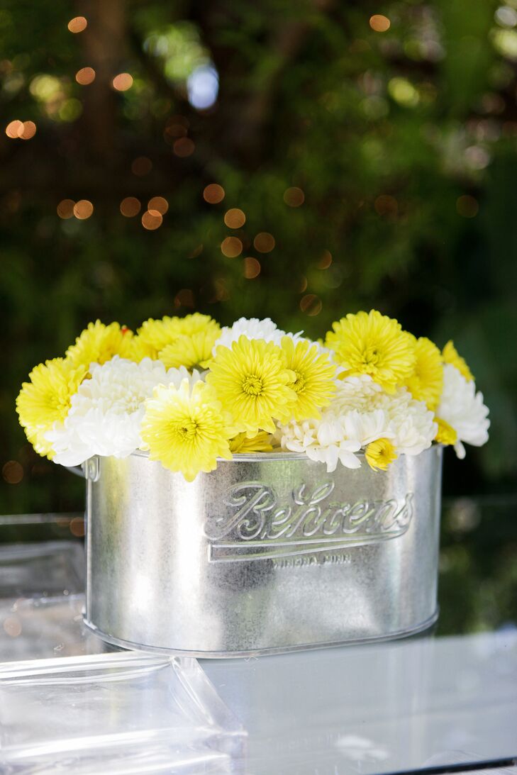 Yellow and White Mum Centerpiece