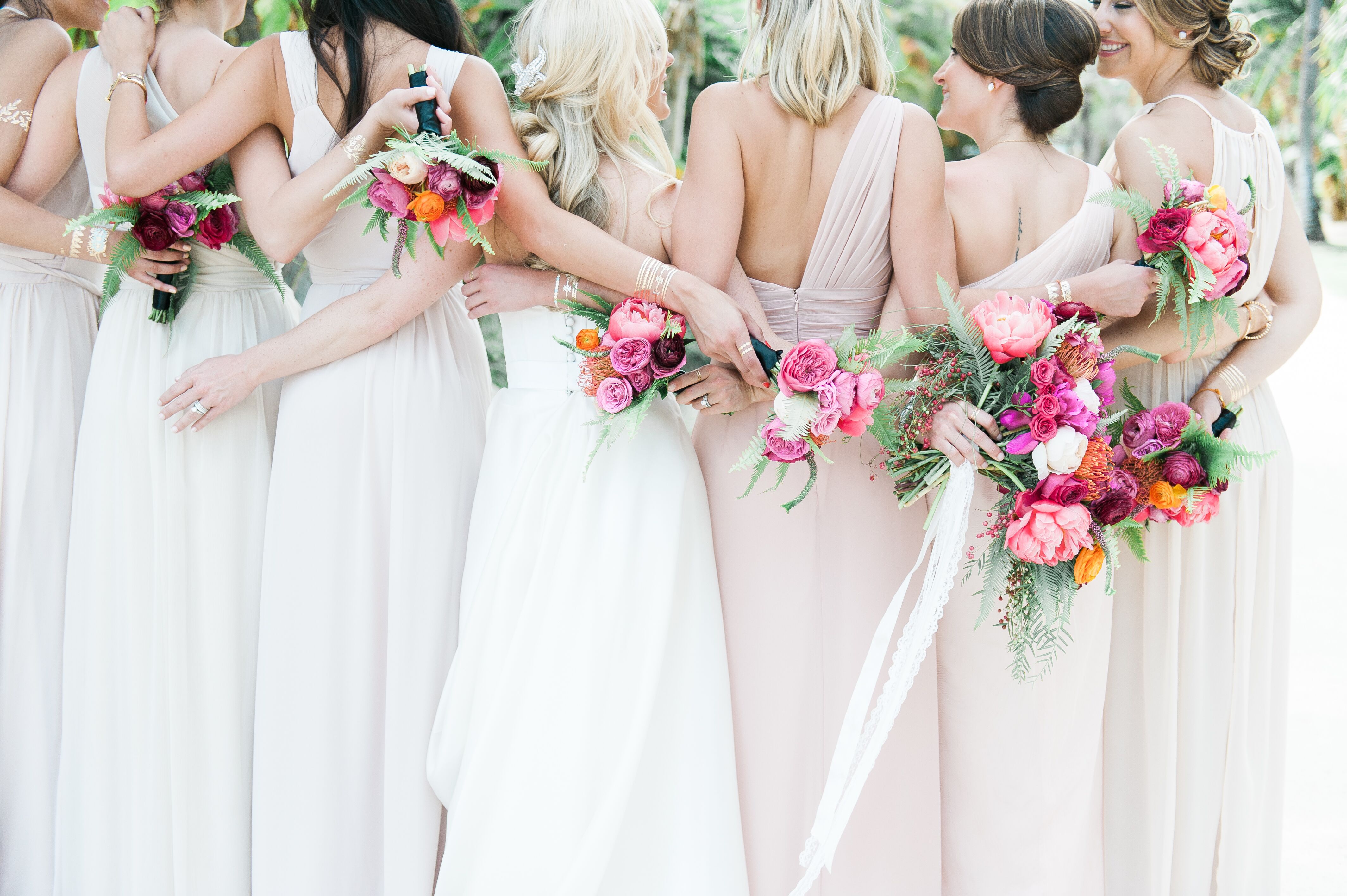 Neutral One-Shouldered Bridesmaid Dresses