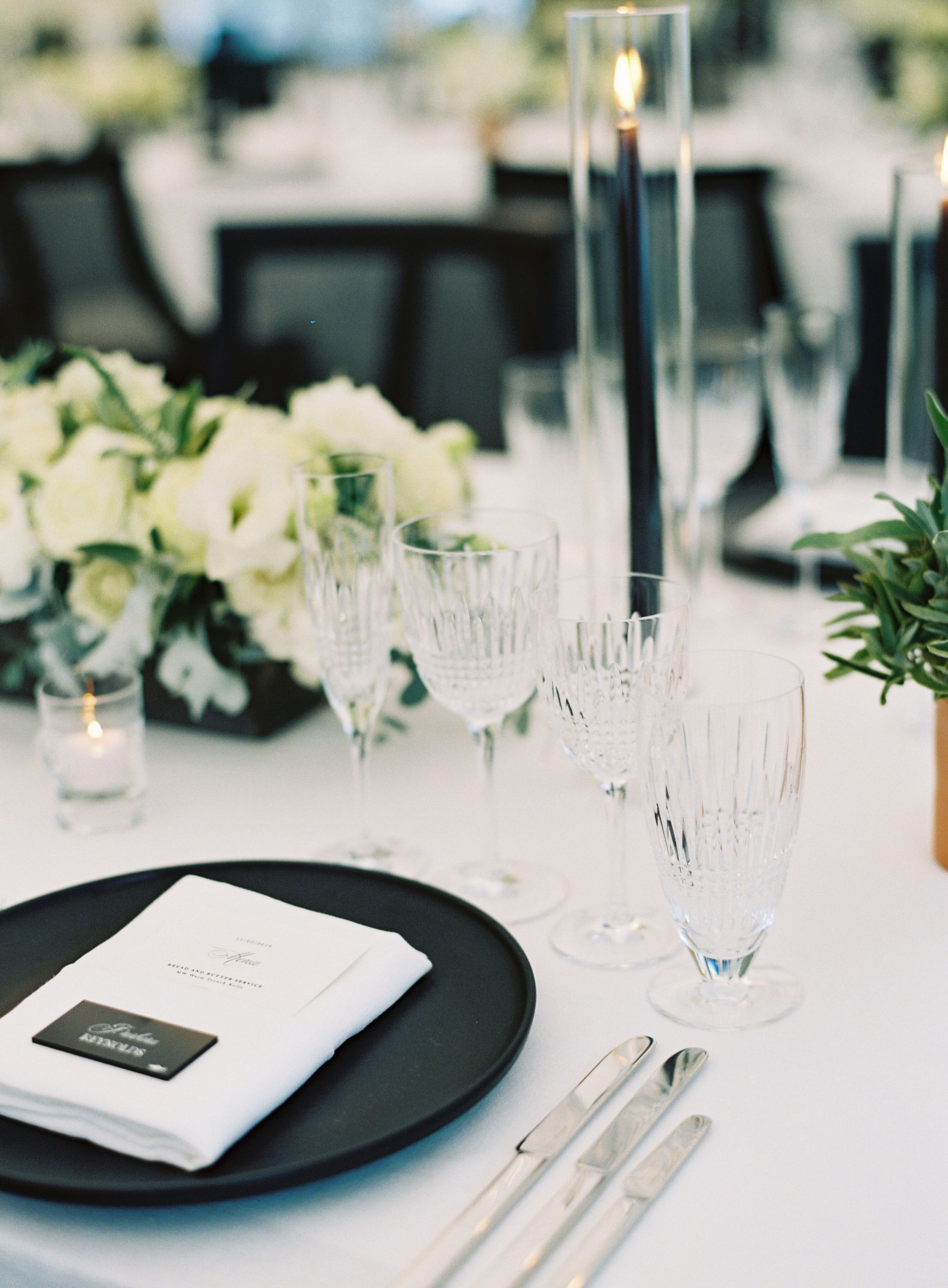 Formal Black-and-white Place Setting For Napa Valley Wedding