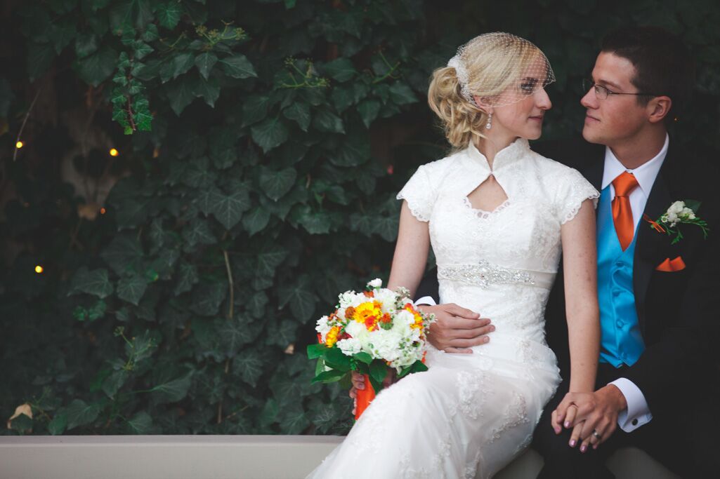 Elegant Mandarin Collar Wedding Dress on Utah Bride