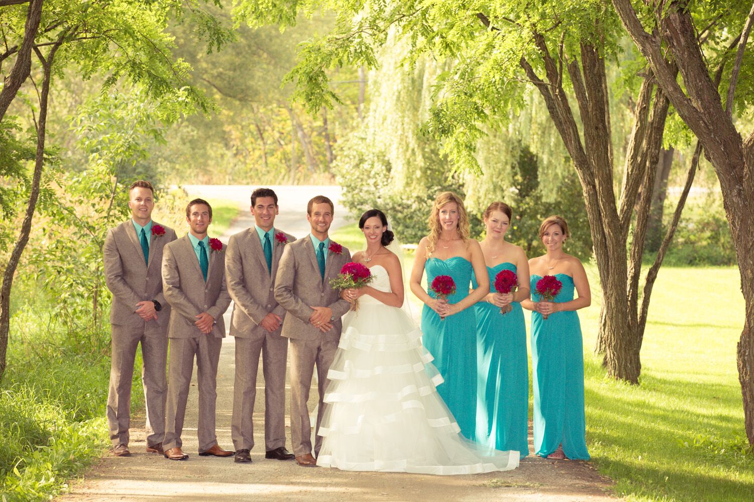 Tan and Turquoise Wedding Party Attire