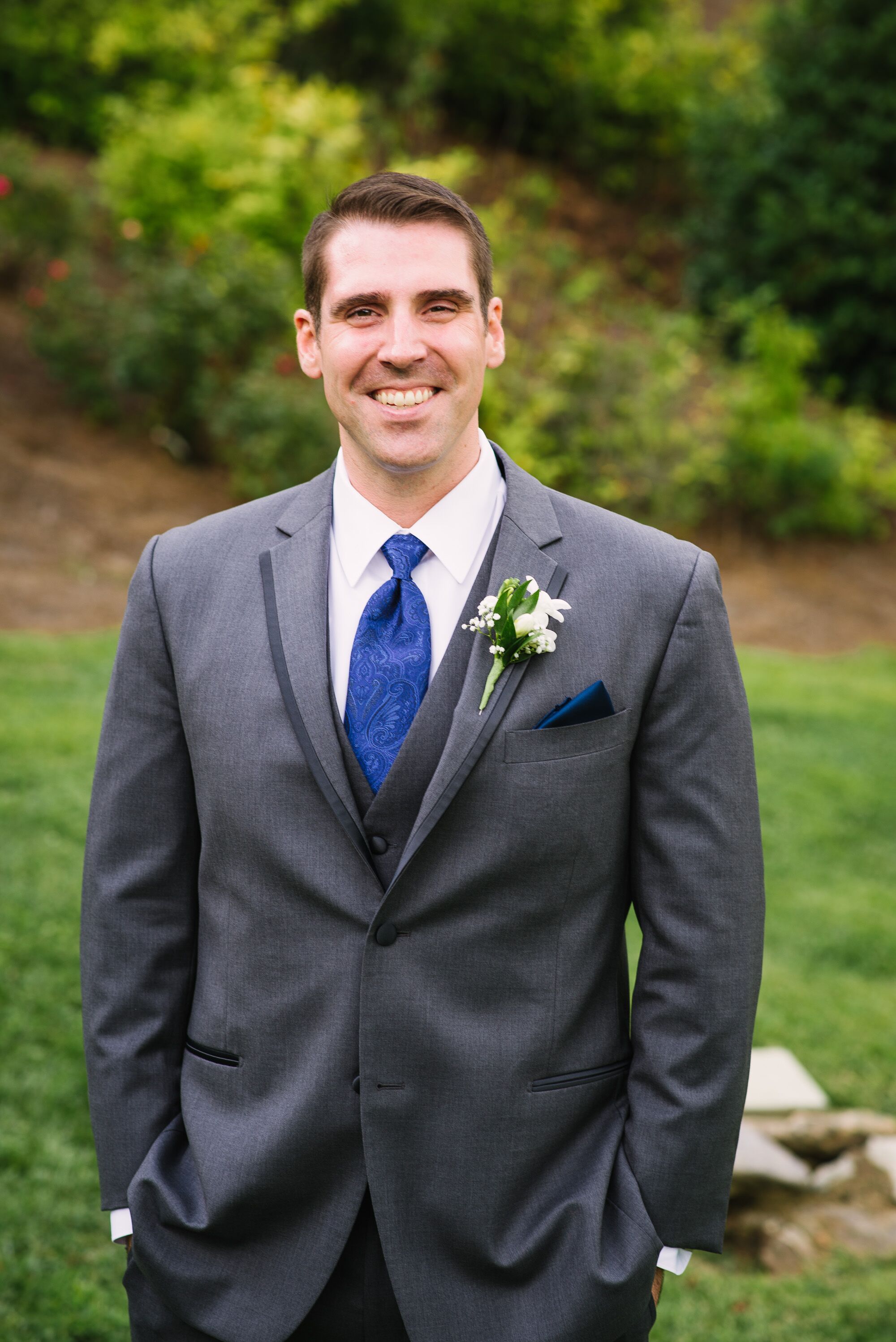 Gray Suit with Blue Tie