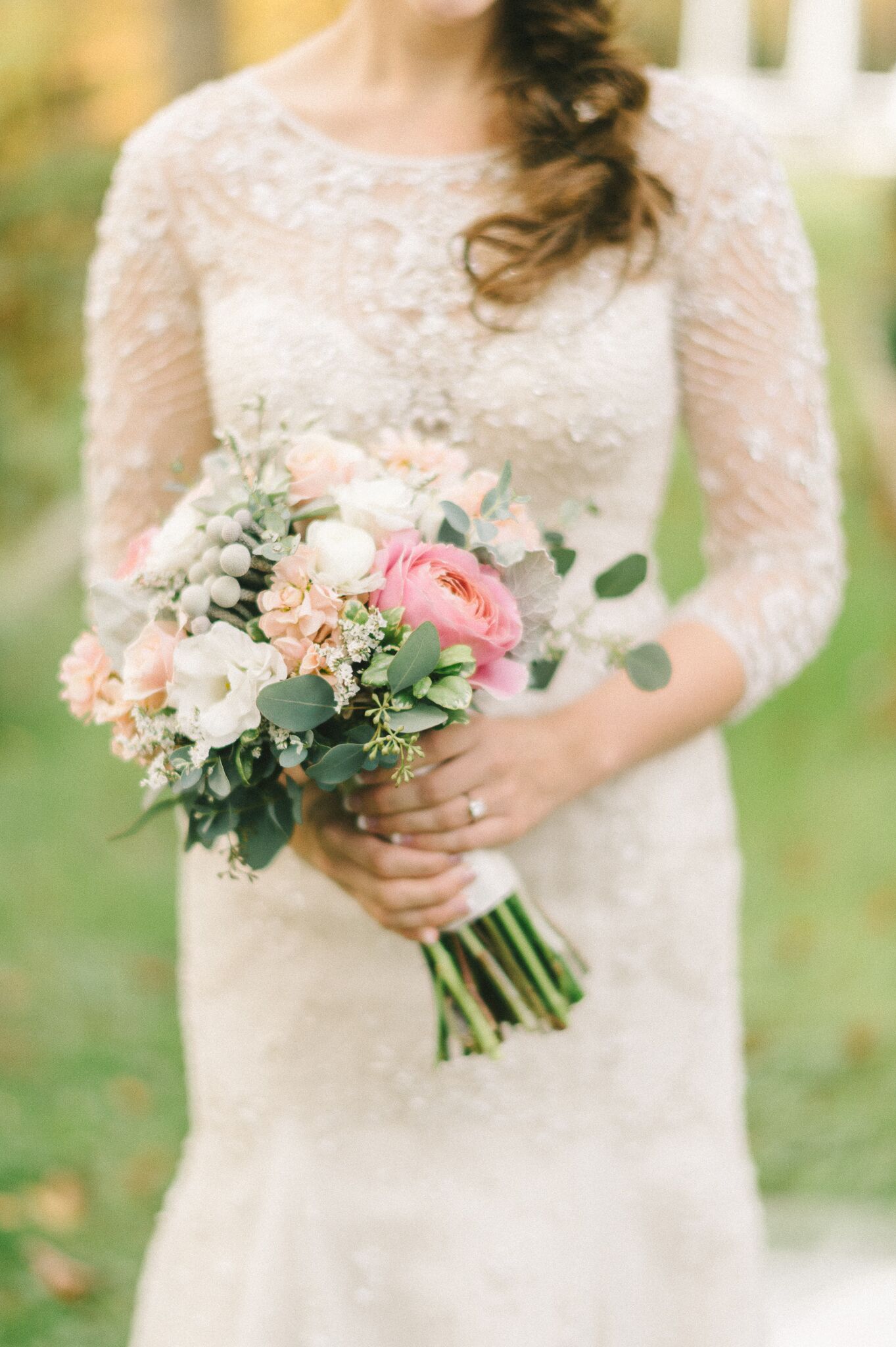 Classic Rose, Lisianthus and Silver Brunia Bouquet